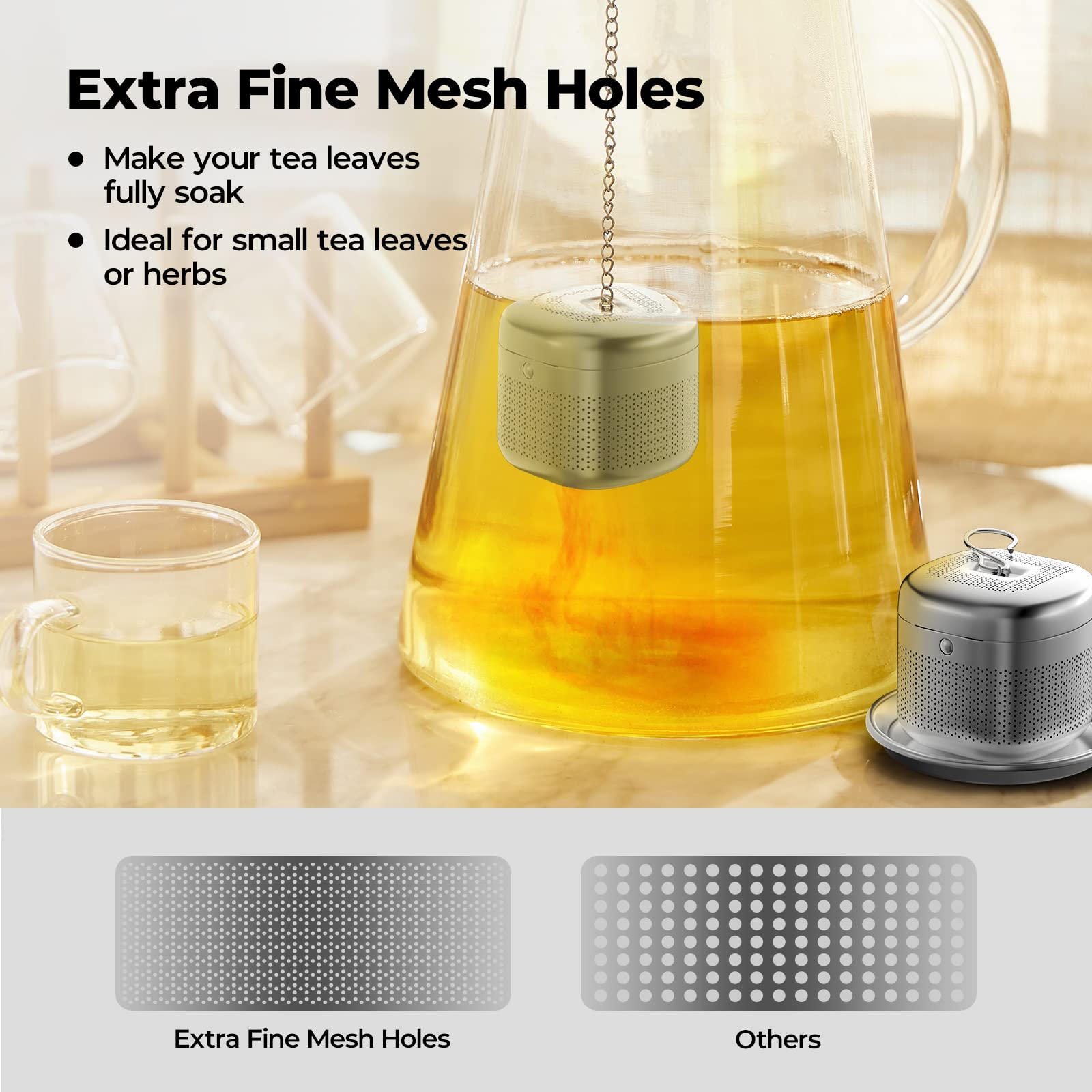 Reinmoson Tea Balls for Loose Tea  Retractable Chain Design  304 Stainless Steel Extra Fine Mesh Tea Strainers for Loose Leaf Tea  Tea Infusers for Loose Tea Single Cup Come with 1 Drip Tray