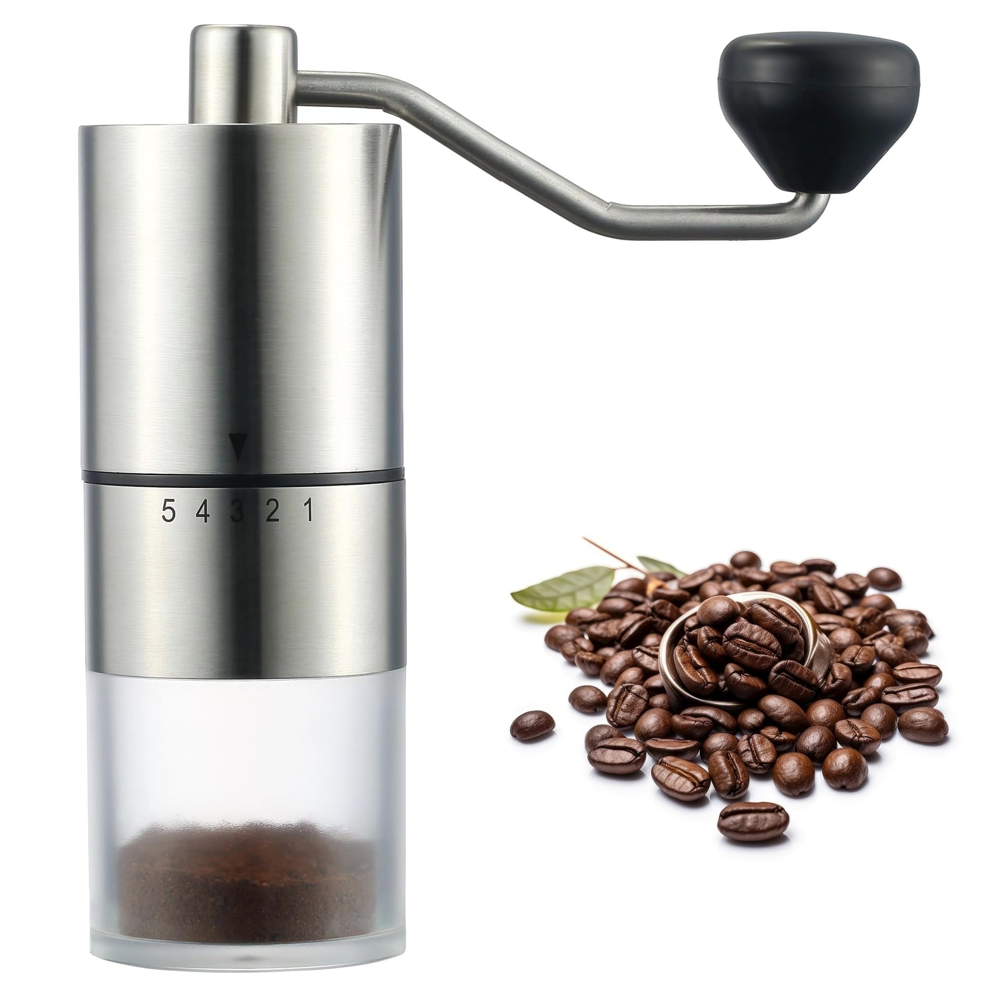 Ezlucky Portable Manual Coffee Grinder - Conical Burr With 5 Adjustable Settings For Smooth Grinding, Perfect For Espresso Enthu