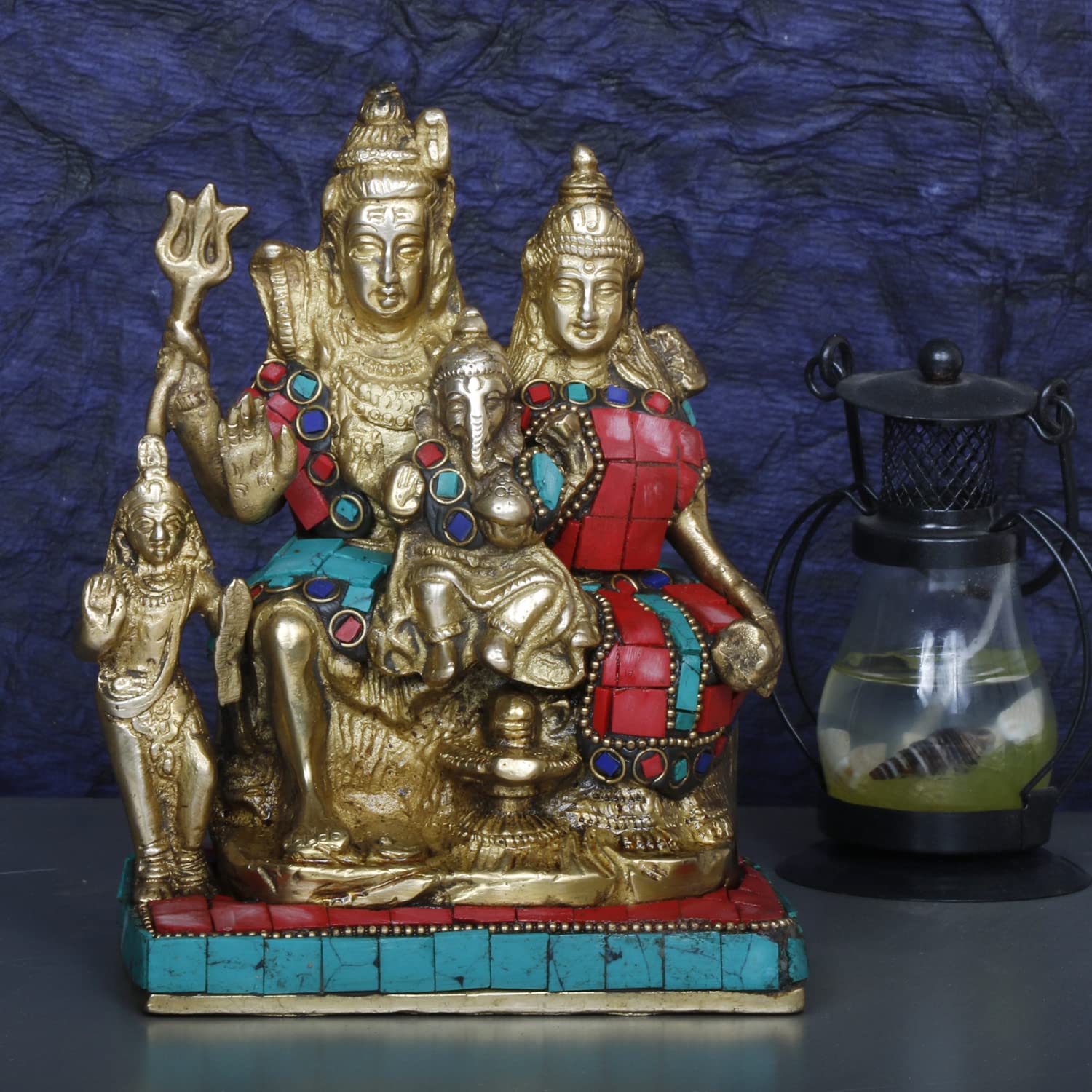 Artvarko Brass Shiv Family Shiva Parvati Ganesh And Kartikeya Shiv Parivar Statue Idol For Home Dcor Puja Gift Multicolor 6 Inch