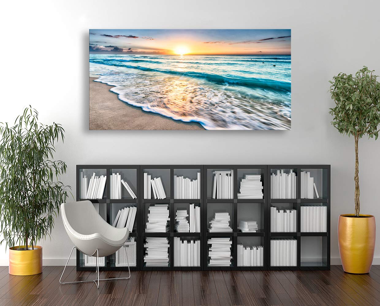 S02275 Canvas Prints Wall Art Beach Sunset Ocean Waves Nature Pictures Stretched Pictures to Photo Paintings on Canvas for Home Office Decorations Wall D?or XXLarge 30x60inch