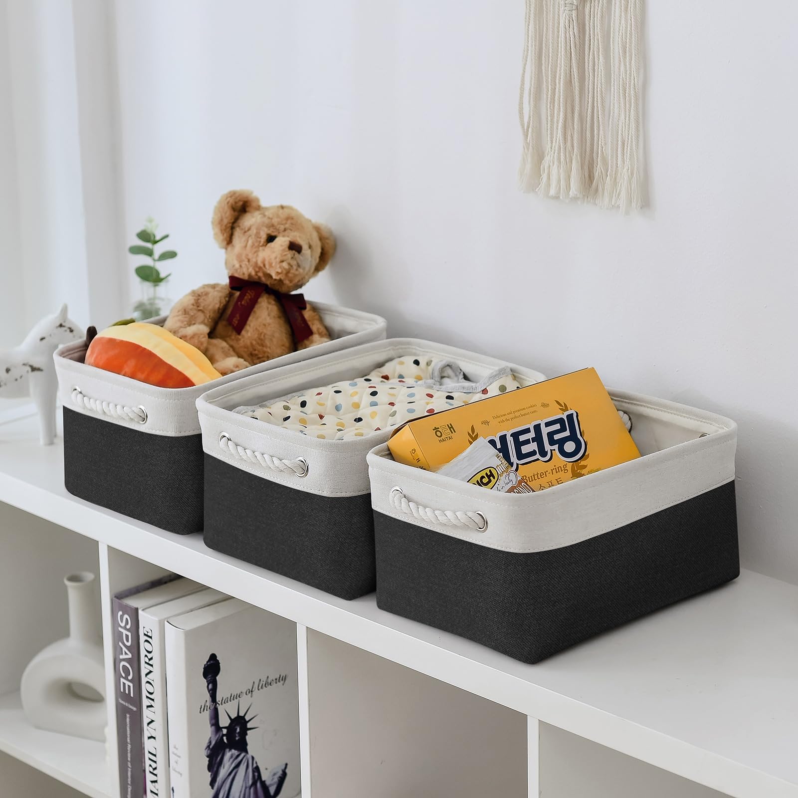 Thewarmhome Storage Basket For Organizing - 3 Pack 13.8X9.8X6.7 Inch Medium Collapsible Storage Bin For Shelves With Handles Org
