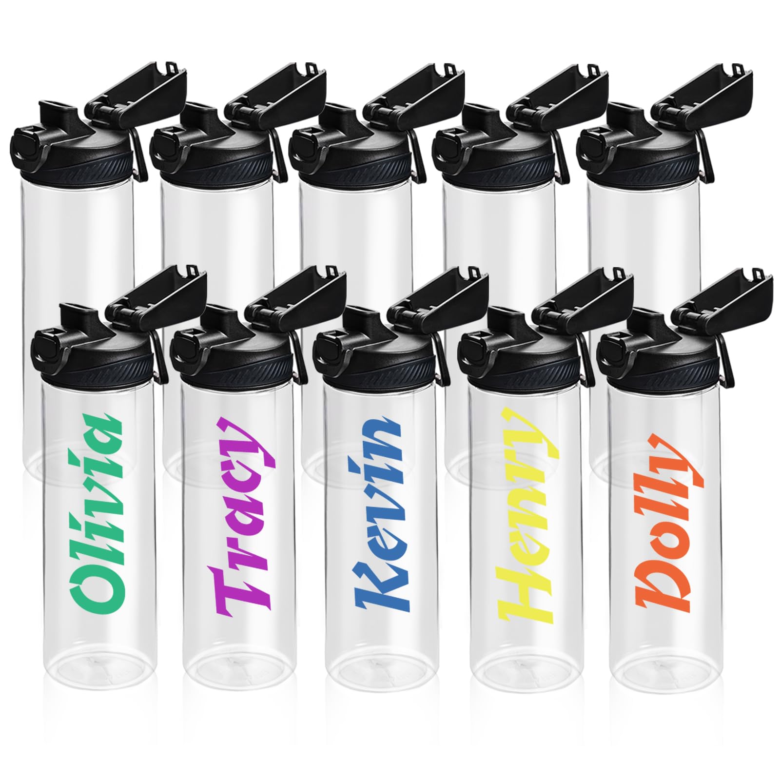 Vletlux 24oz Clear Water Bottles with Flip Chug Lid Carrying Loop 10 Pack, Reusable Blank Cups Bulk Wide Mouth Portable Lightwei