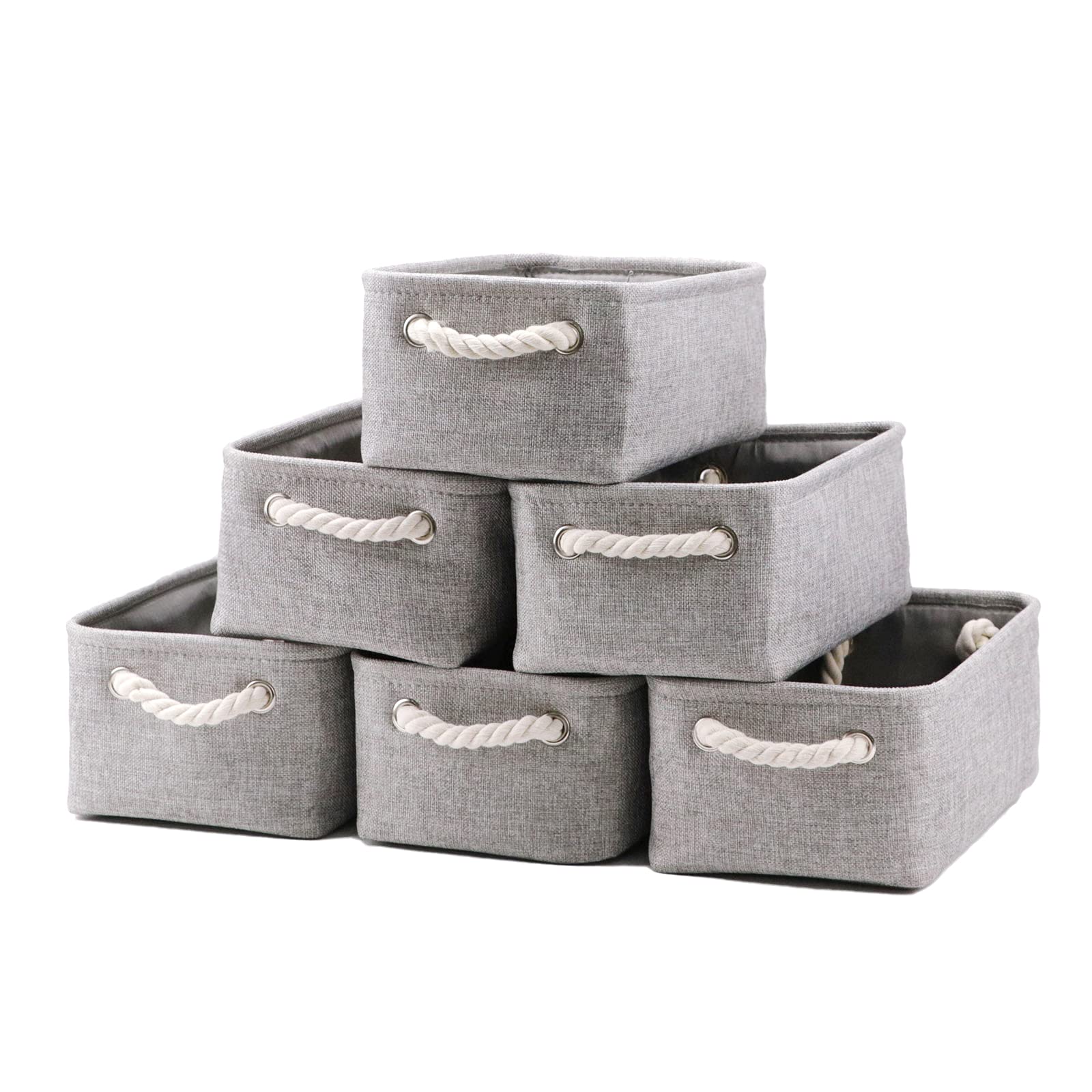 HNZIGE Small Baskets for Shelves(6pack) Fabric Storage Baskets  Empty Gift Baskets with Rope Handles  Decorative Foldable Storage Baskets for Organizing Home Closet Office (Gray  11.8 '' x 7.8 '' x 5.1 '')