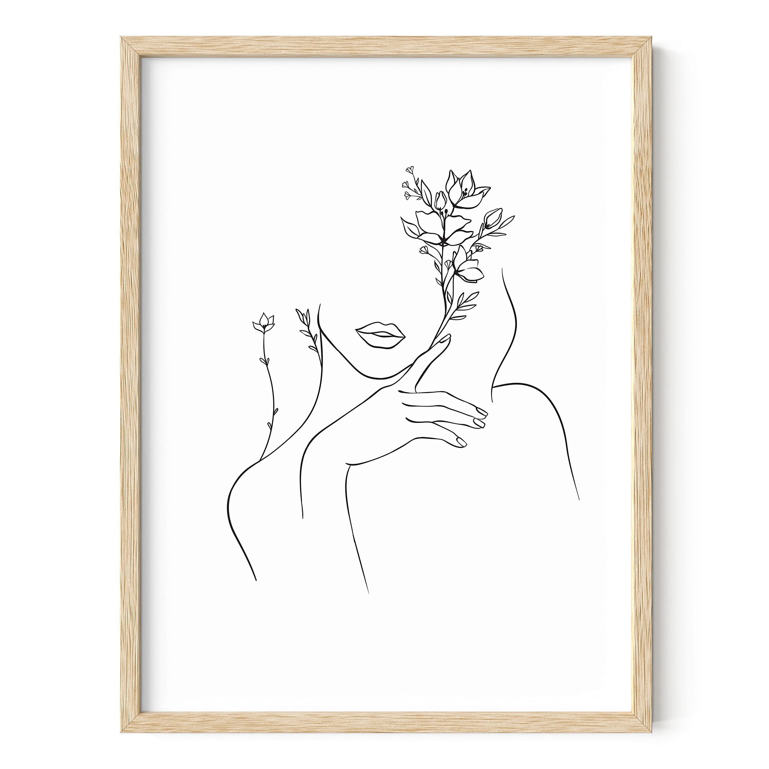 HAUS AND HUES Black and White Prints Line Art Line Art Wall Decor Minimalist Wall Art for Women  Line Drawings Minimalist Silhouette Wall Art Female UNFRAMED 12 x 16 (Woman with Flower)