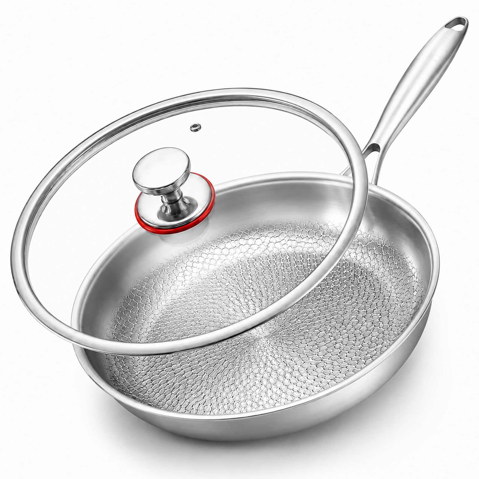 XTBSE Titanium Hammered Pan Pro with Lid, PFAS/PFOA/PTFEFree Non stick Titanium Frying Pan, Dishwasher & Oven Safe, Scratch Res