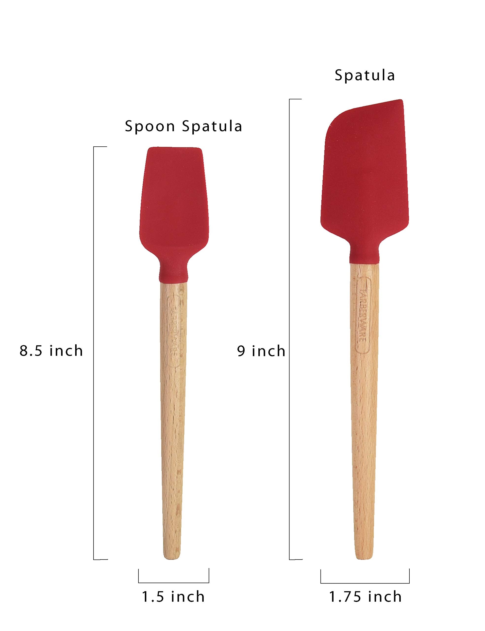 Farberware Professional Heat Resistant Silicone Spatula With Wood Handle-Safe For Non-Stick Cookware, Set Of 2, Red