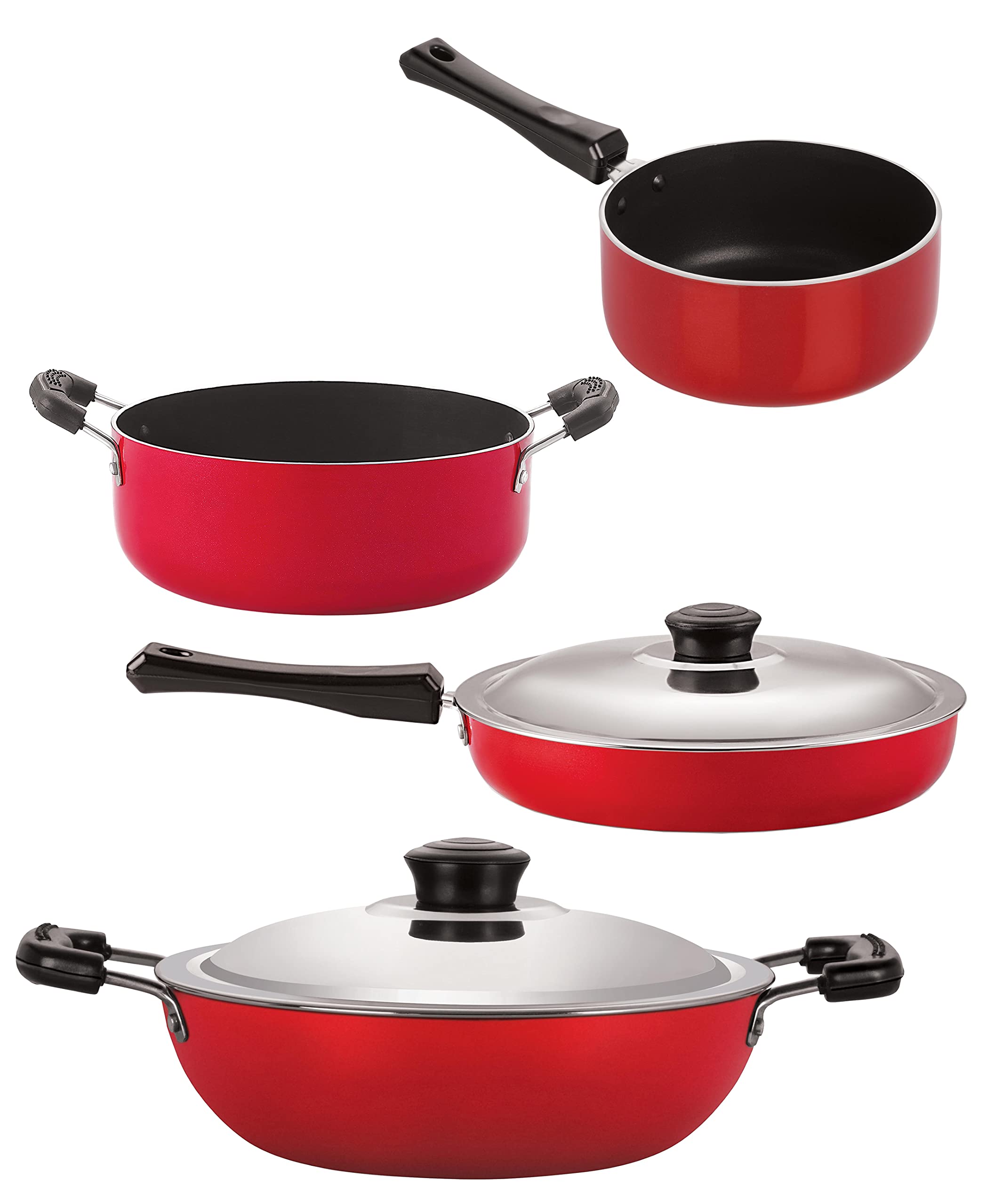 Nirlon Non Stick Cookware Pots & Pan Combo Set Of 4 Pieces With Bakelite Handle (Fp10_Dkd(B)_Sp(M)_Cs24)