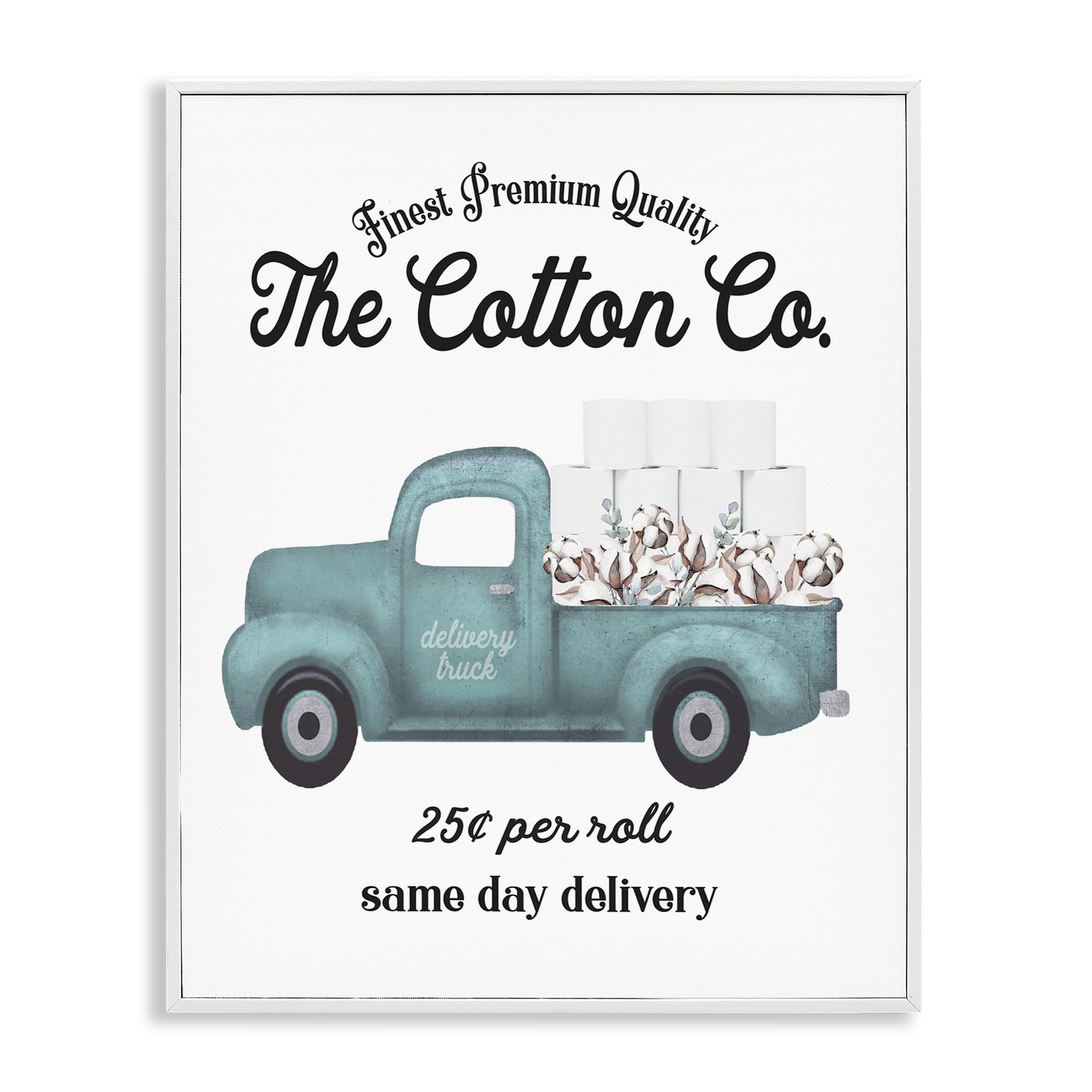 Stupell Industries Toilet Paper Cotton Co Delivery Truck Bathroom Word Design Framed Giclee Art Design by Lettered and Lined  11 x 14  White Framed