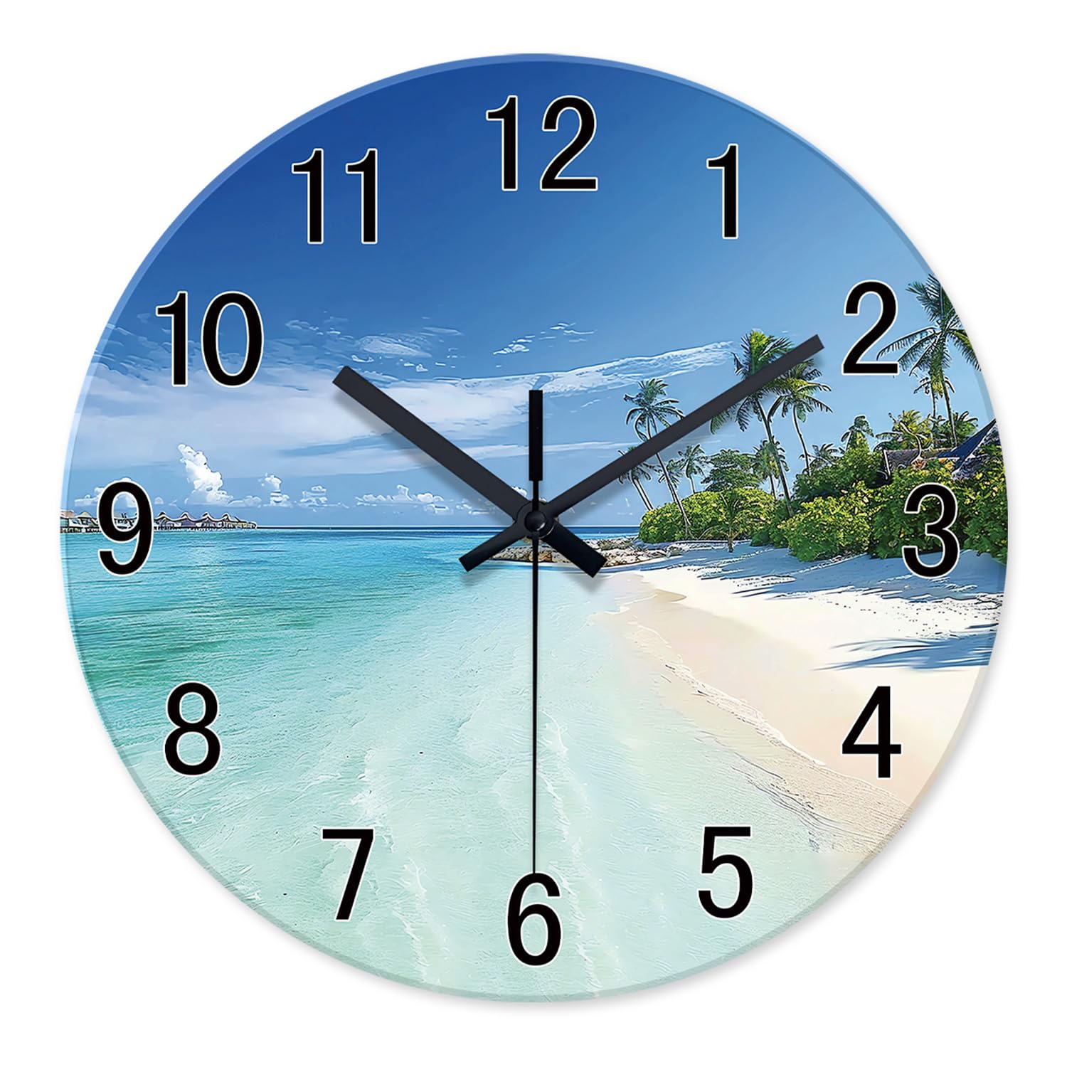 Xfm Large Wall Clock 24 Inches Or Larger - Glass Blue Wall Clock Slient - Nautical Wall Clock Battery Operated - Analog For Livi