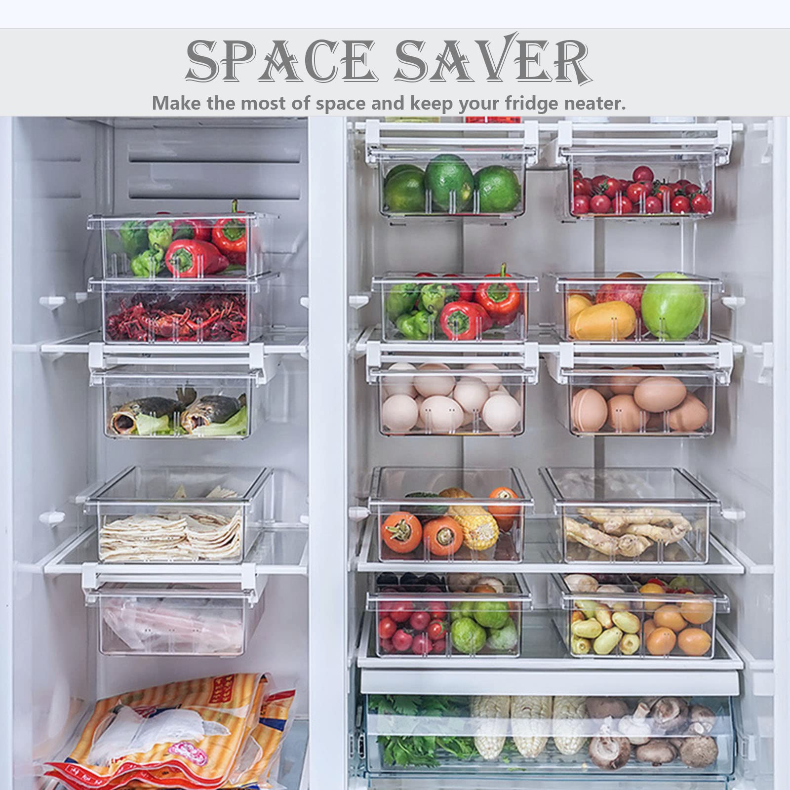 Refrigerator Organizer Bins - Clear Plastic Container Drawer For Egg Vegetable Fruit Snack Drink Food, Home Essentials Organizat