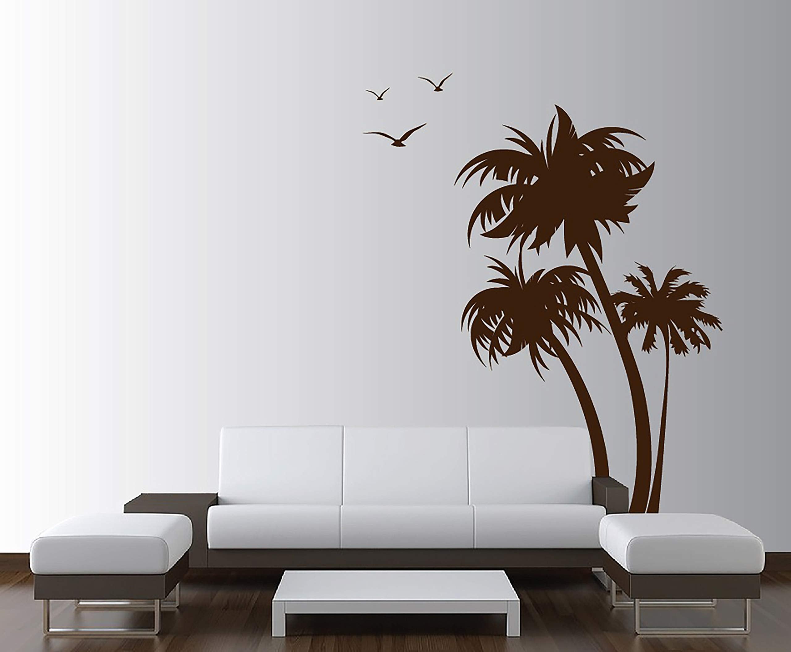 Innovative Stencils 1132 84 mbrown mirror Palm Coconut Tree Nursery Wall Decal with Seagull Birds  Brown