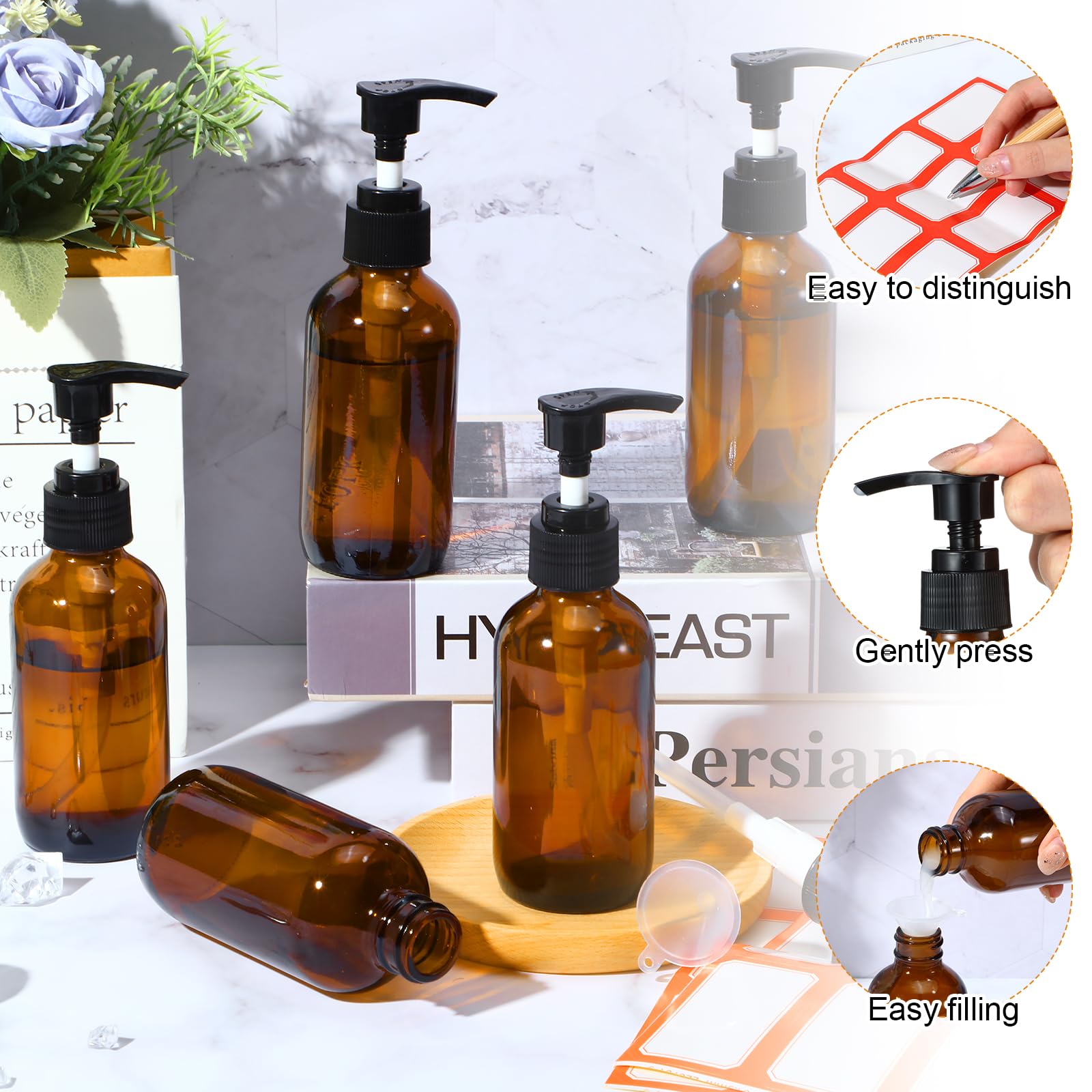 Tanlade 12 Pcs Glass Pump Bottle Dispenser 4 Oz Travel Bottles With Pump Refillable Glass Containers For Toiletries Lotion Liqui