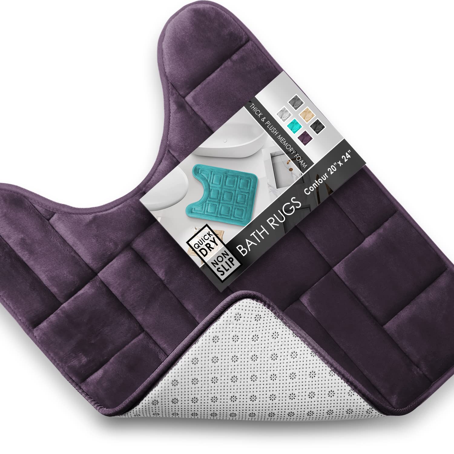 Clara Clark Bathroom Contour Rug, Ultra Soft Non Slip And Cozy, Velvet Memory Foam Toilet U-Shaped Bath Mat, 20 X 24, Tiled - Pu