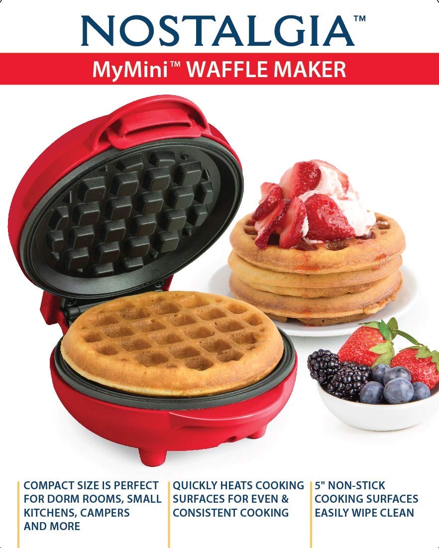 Nostalgia Mwf5Aq Mymini Personal Electric Waffle Maker, Hash Browns, French Toast Grilled Cheese, Quesadilla, Brownies, Cookies,