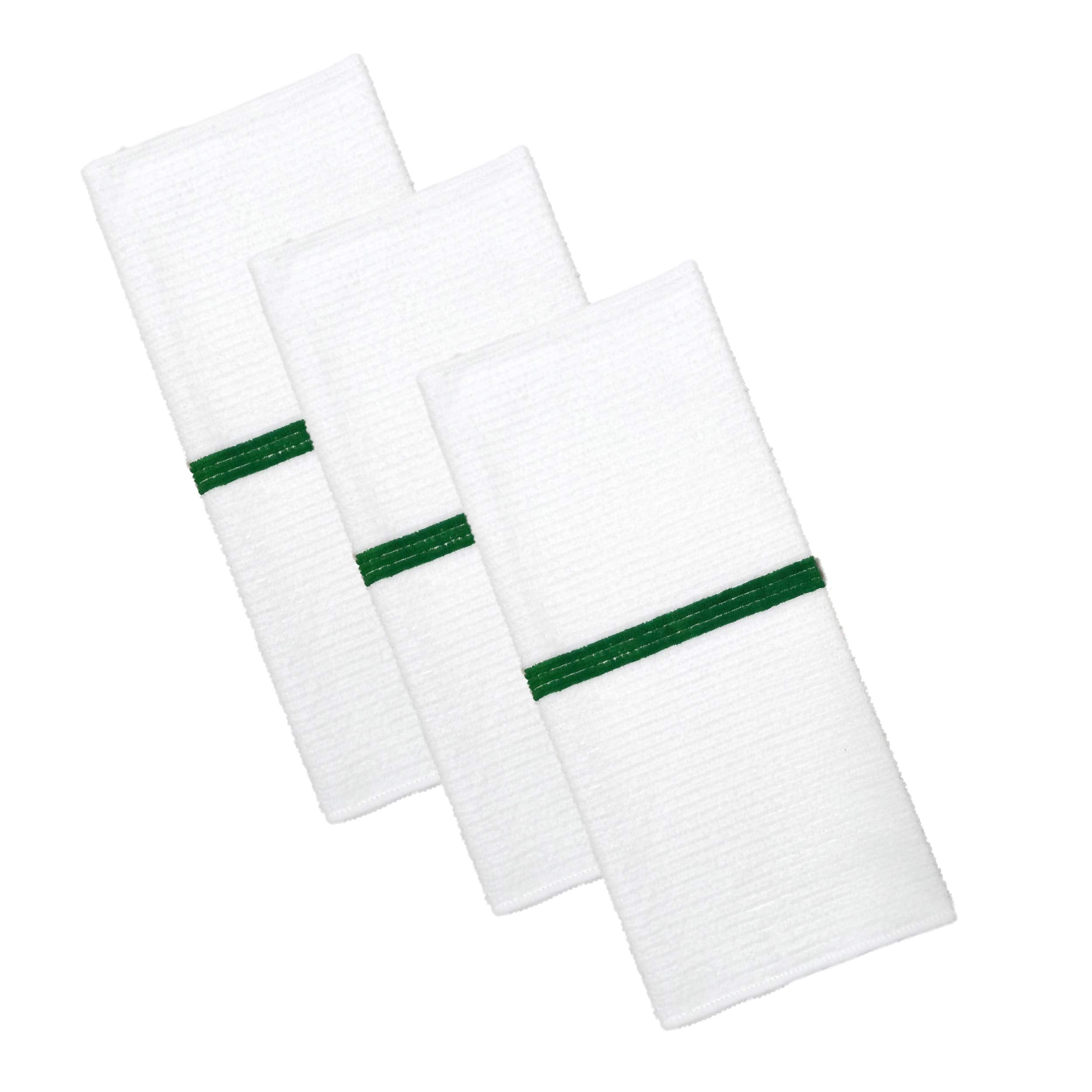 Polyte Microfiber All-Purpose Ribbed Terry Bar Mop Towel For Home, Kitchen, Restaurant Cleaning (14X17, White W/Green Stripe) 12