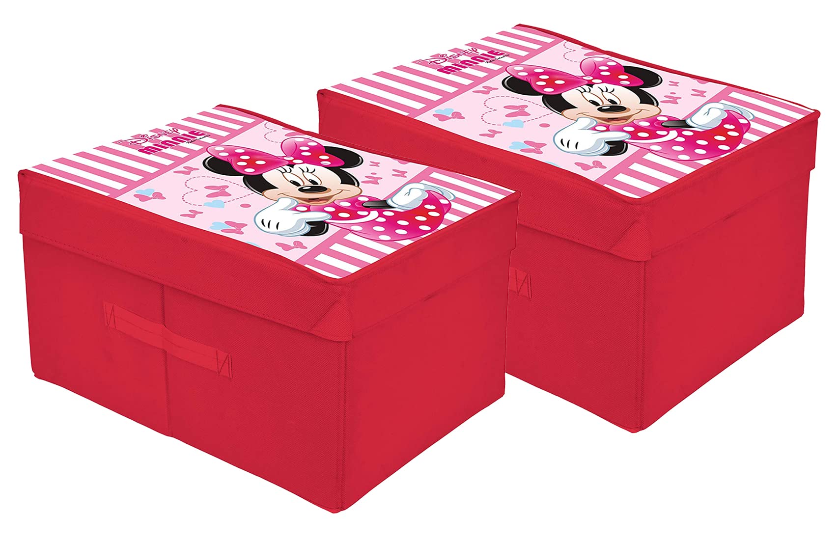 Kuber Industries Minnie Printed MultiUtility Organizer, Storage Box, Closet For Clothes, Toys With Lid Pack Of 2 (Pink)Hs43Ku