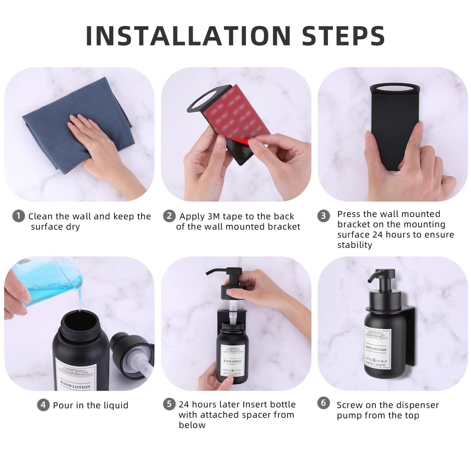 Nobtou 2-Pack Black Shower Soap Dispenser Set With Pumps And Drill-Free Wall Mount, 8.5 Oz Hand Soap Dispensers With Waterproof