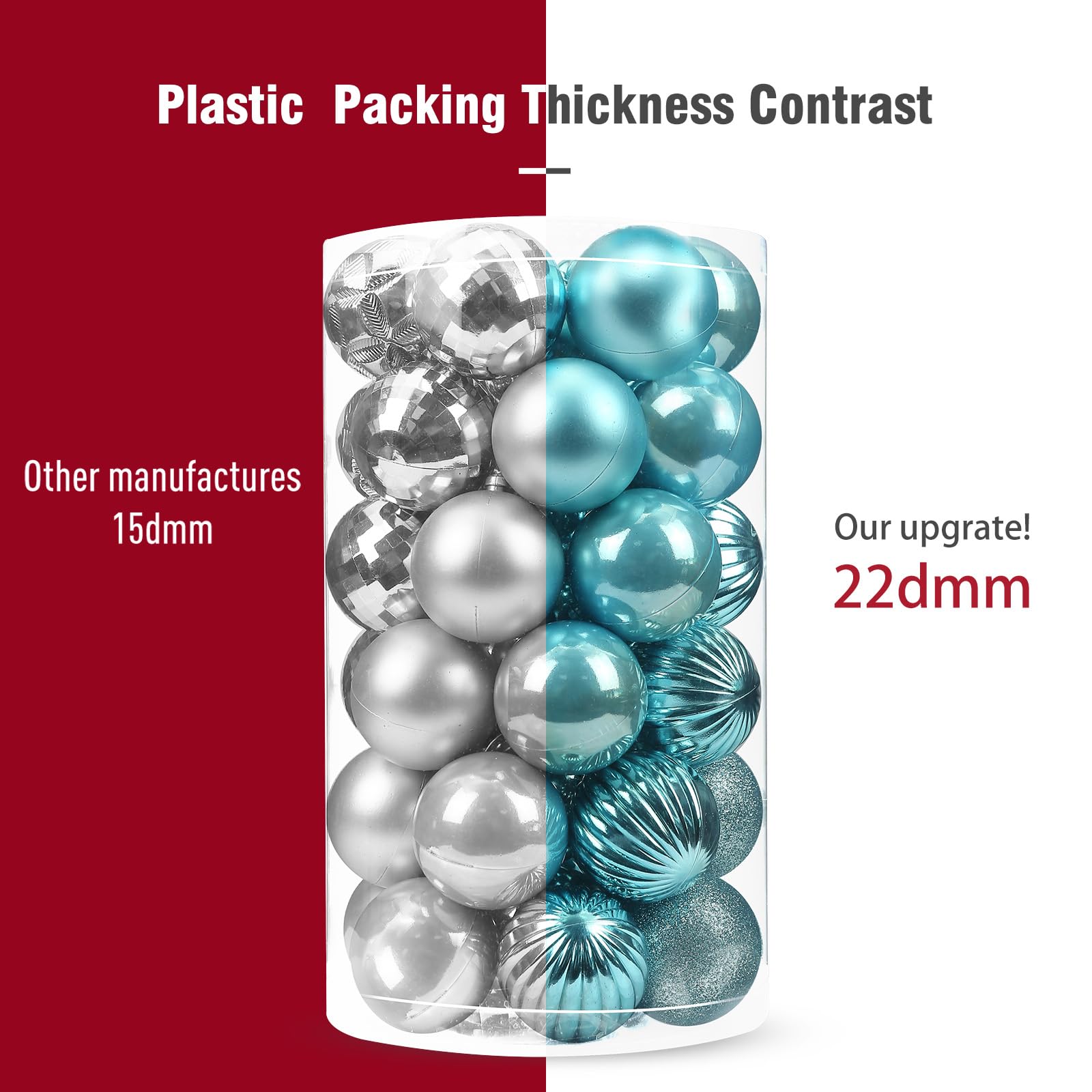 Luxtea 41ct Large Christmas Balls Shatterproof Hanging Decorations Set for Xmas Tree Garland Ornaments (Light Blue, 2.36/60mm)
