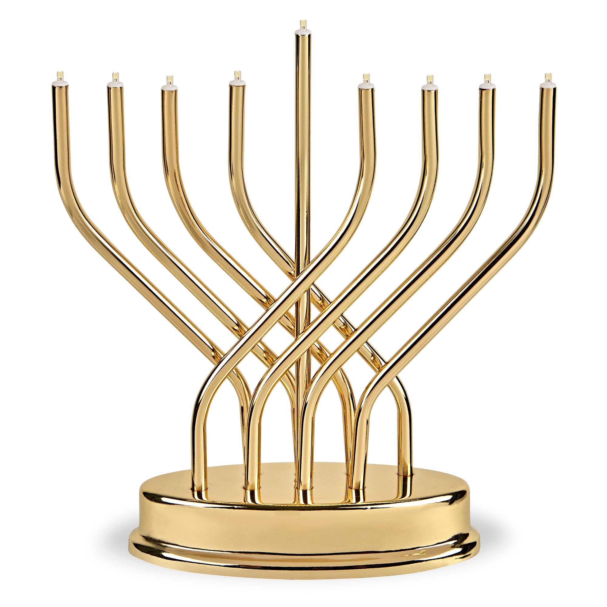 Traditional Hanukkah Electric Menorah Low Voltage Hanukkiah with LED Bulbs Contemporary Metal Electronic Chanukiah Battery Power