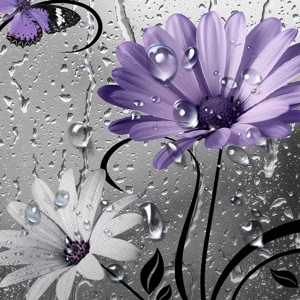 Uokiuki Rustic Purple Floral Boho Shower Curtain, Country Farmhouse Daisy Flowers And Butterfly Shower Curtain For Bathroom, Gre