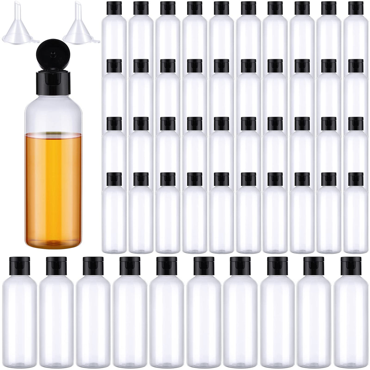 50 Piece 3.4 Oz Travel Bottles With Flip Cap Plastic Empty Bottles Refillable Flip Cover Dispensing Squeeze Bottles With 2 Funne