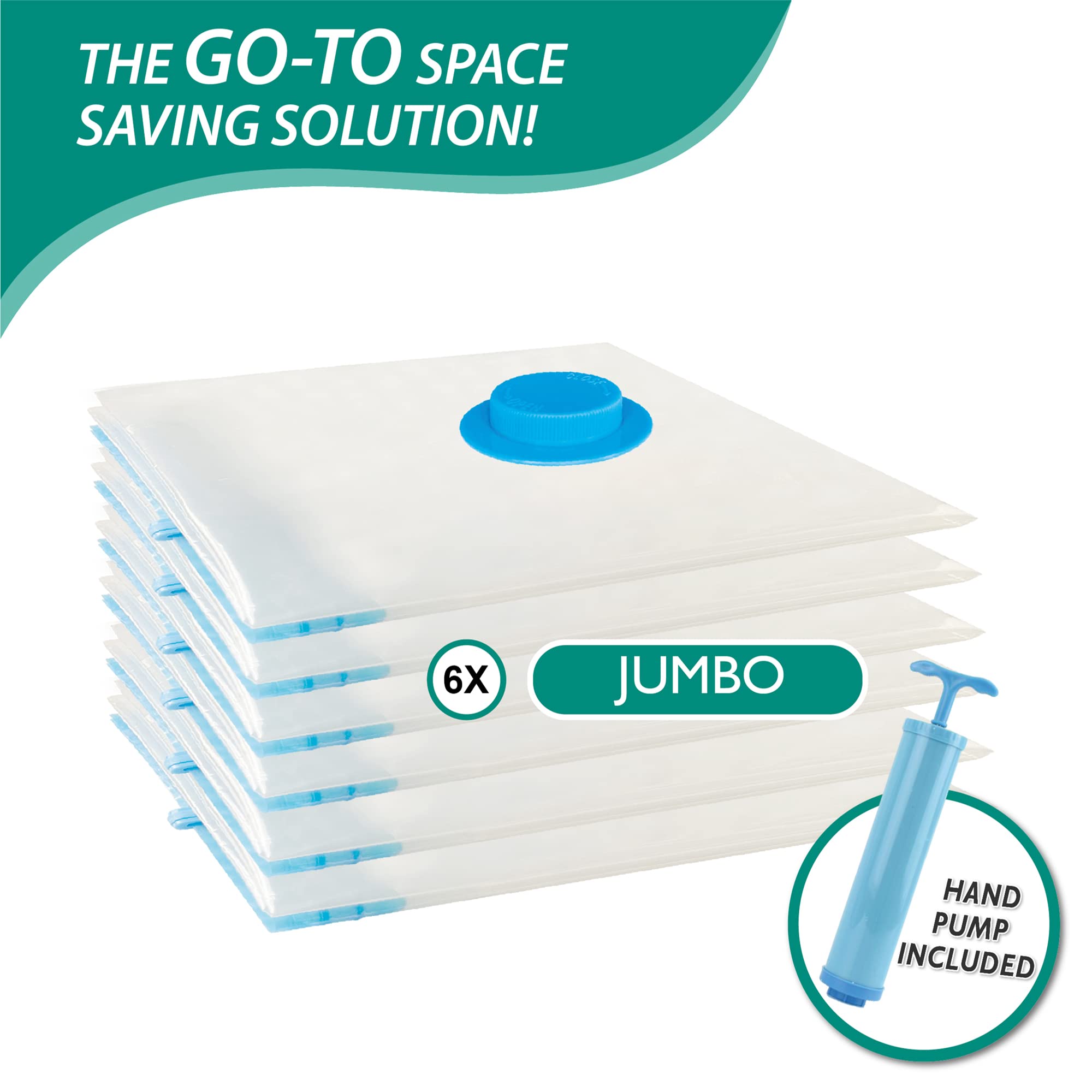 6 Jumbo Vacuum Storage Bags  Space Saver Bags Compression Storage Bags for Comforters and Blankets  Vacuum Sealer Bags for Clothes Storage  Hand Pump Included