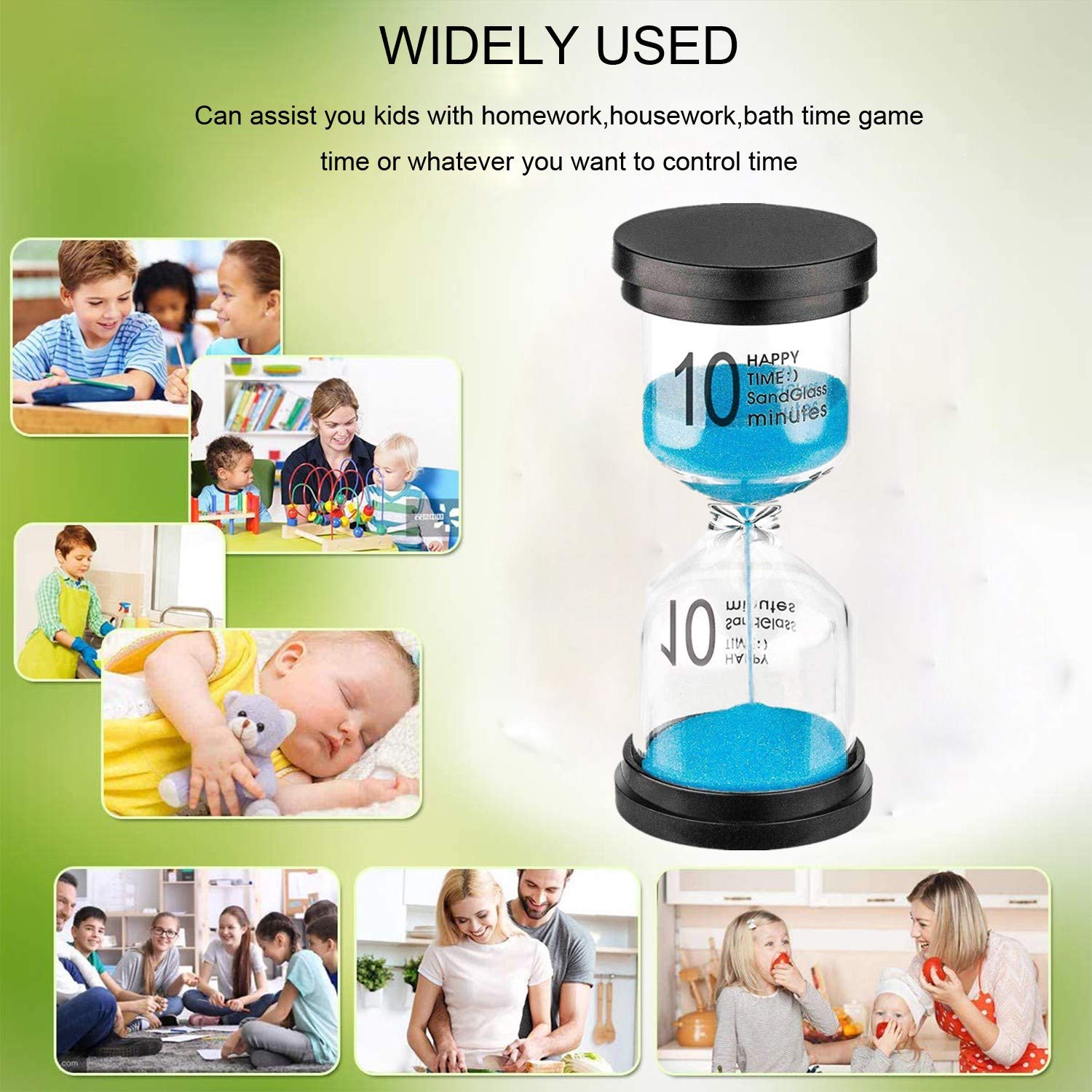 Hourglass Sand Timer 10 Minutes: Plastic Sand Clock 10 Minutes, Large Blue Sand Watch 10 Min, Colorful Hour Glass Sandglass Time