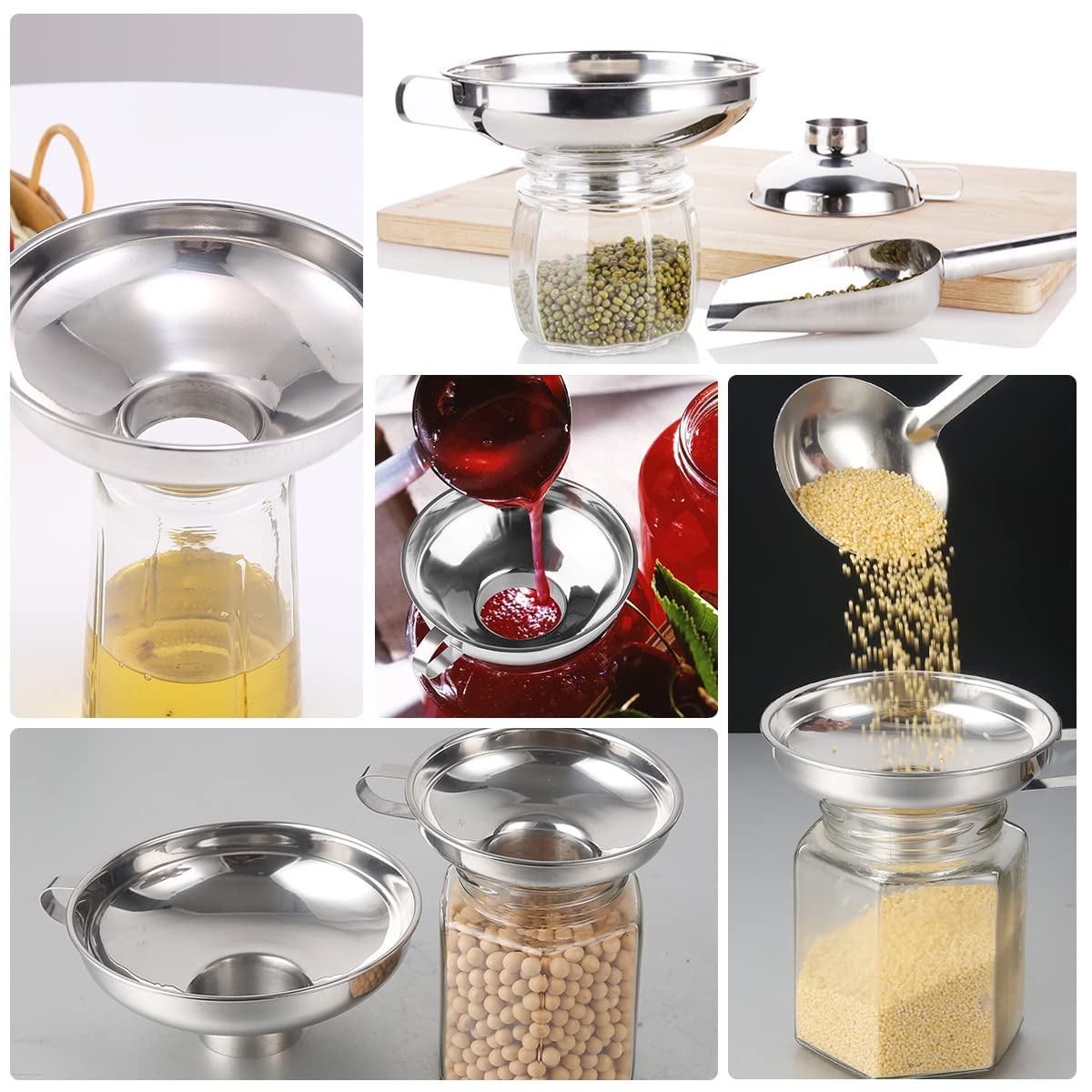 CADAVO Stainless Steel Canning Funnel Set - Wide Mouth Food Funnel for Mason Jars and Bottles