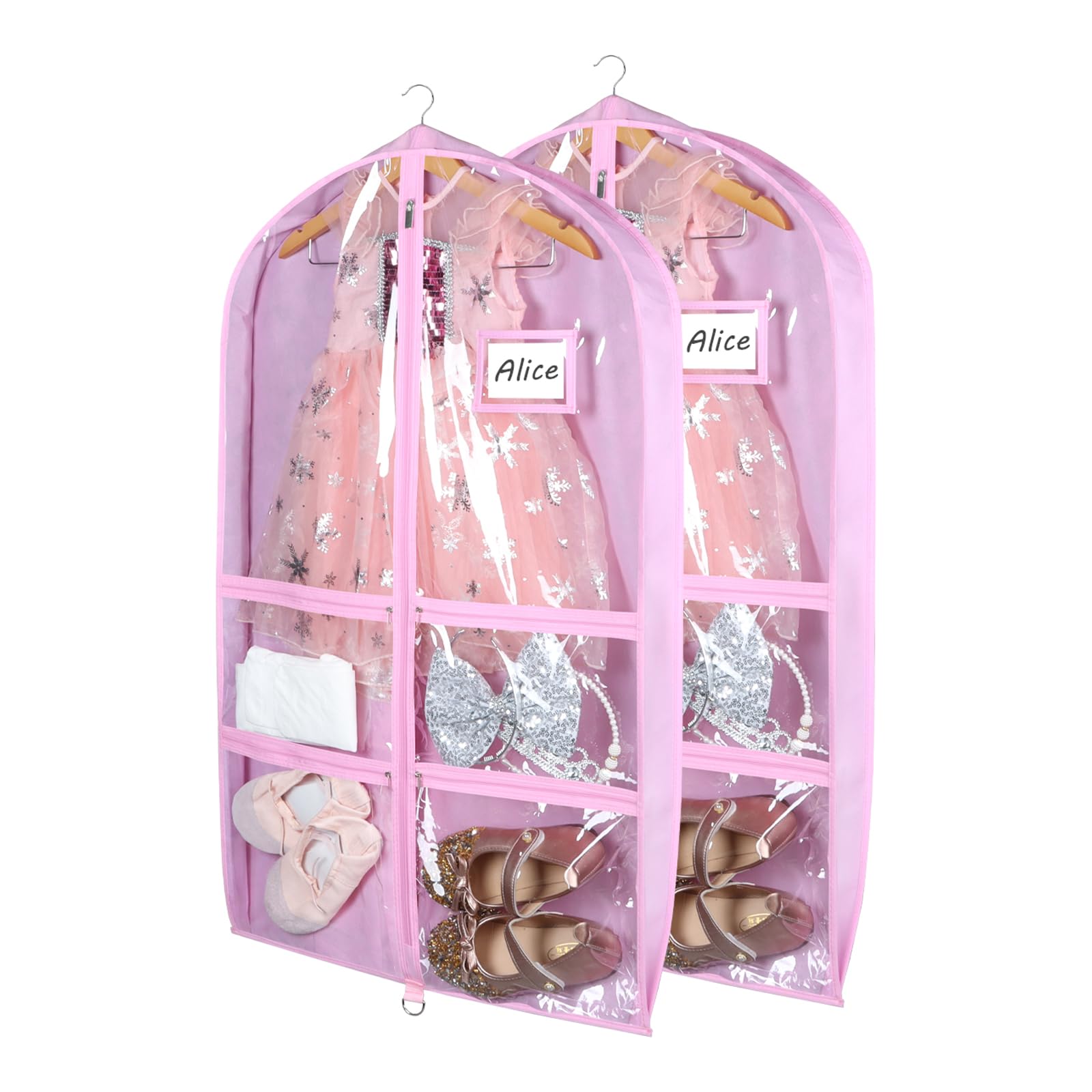 Syeeiex Clear Dance Costume Garment Bag with 3 Gussetes(2 Pack),40 Garment Bags for Dance Costumes,Kids Dance Garment Bag with