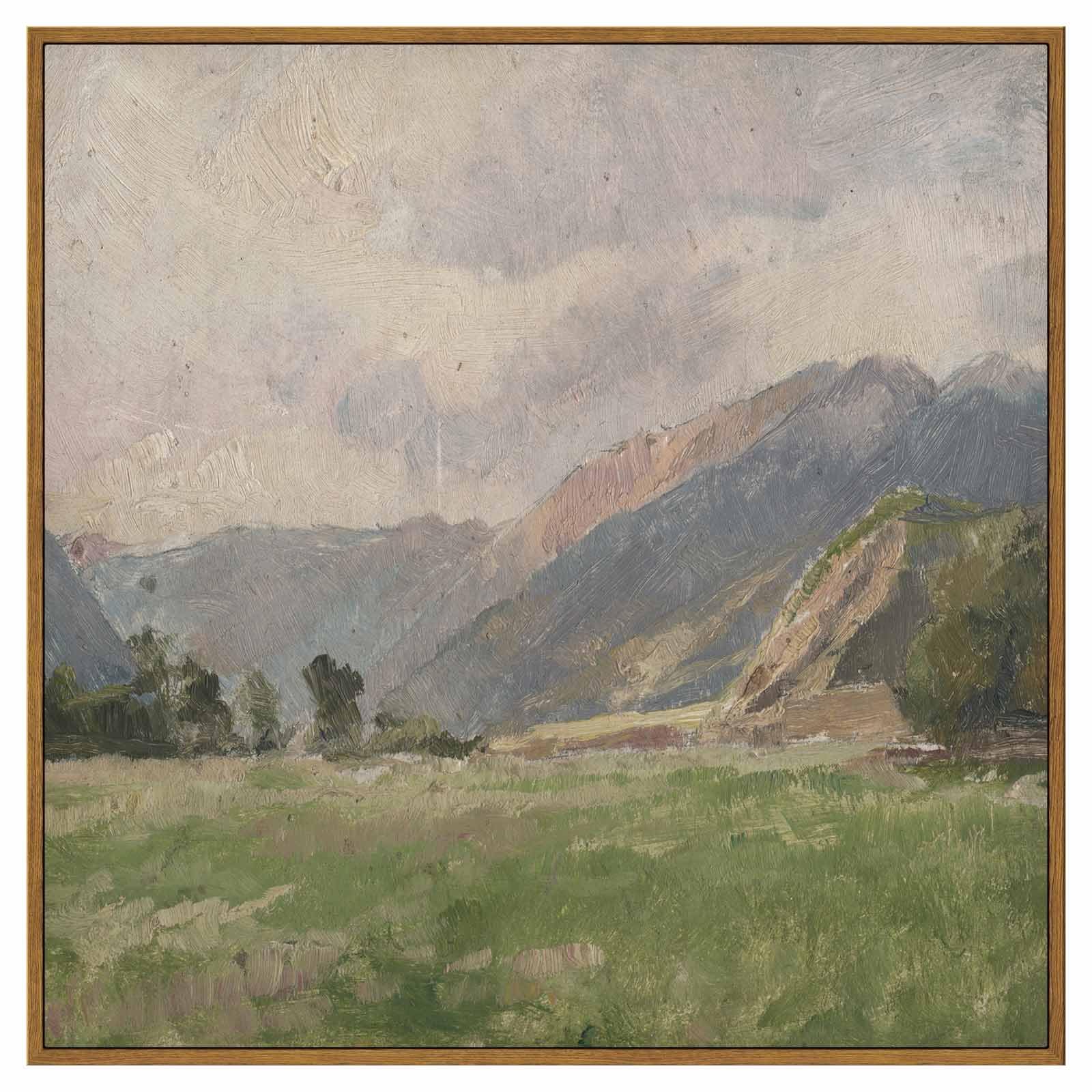 Insimsea Square Framed Canvas Wall Art, Large Decor Retro Prairie Mountain Landscape Paintings, Nature Wall Pictures For Bedroom