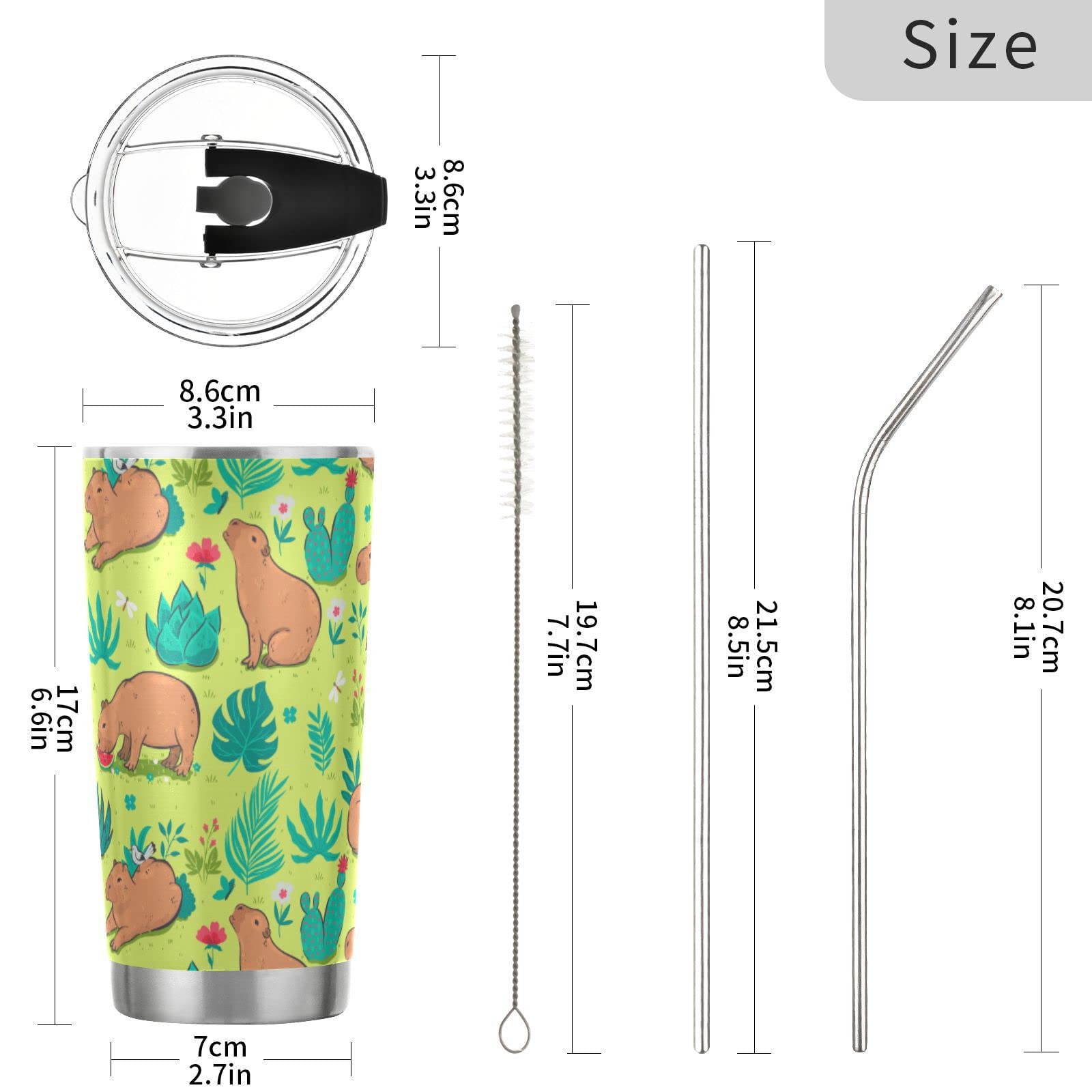 Yasala Tumbler Capybara Cacti Blue Insulated Coffee Cup Driver Beverage Container Office Travel Mug With Straw And Lid 20Oz Back