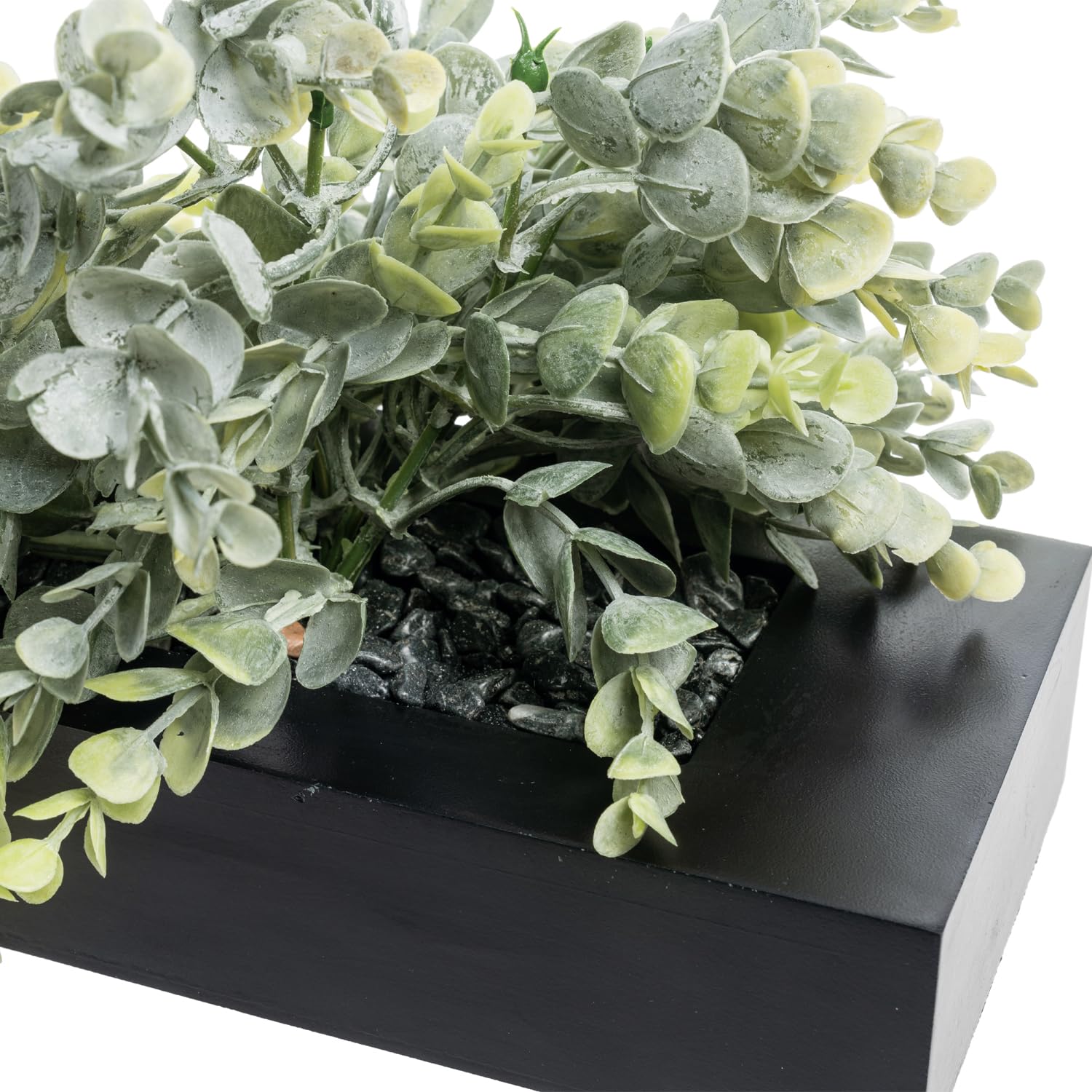 MyGift Artificial Eucalyptus Plant in Black Wood Decorative Planter Pot, Realistic Faux Indoor Greenery in Container for Tableto