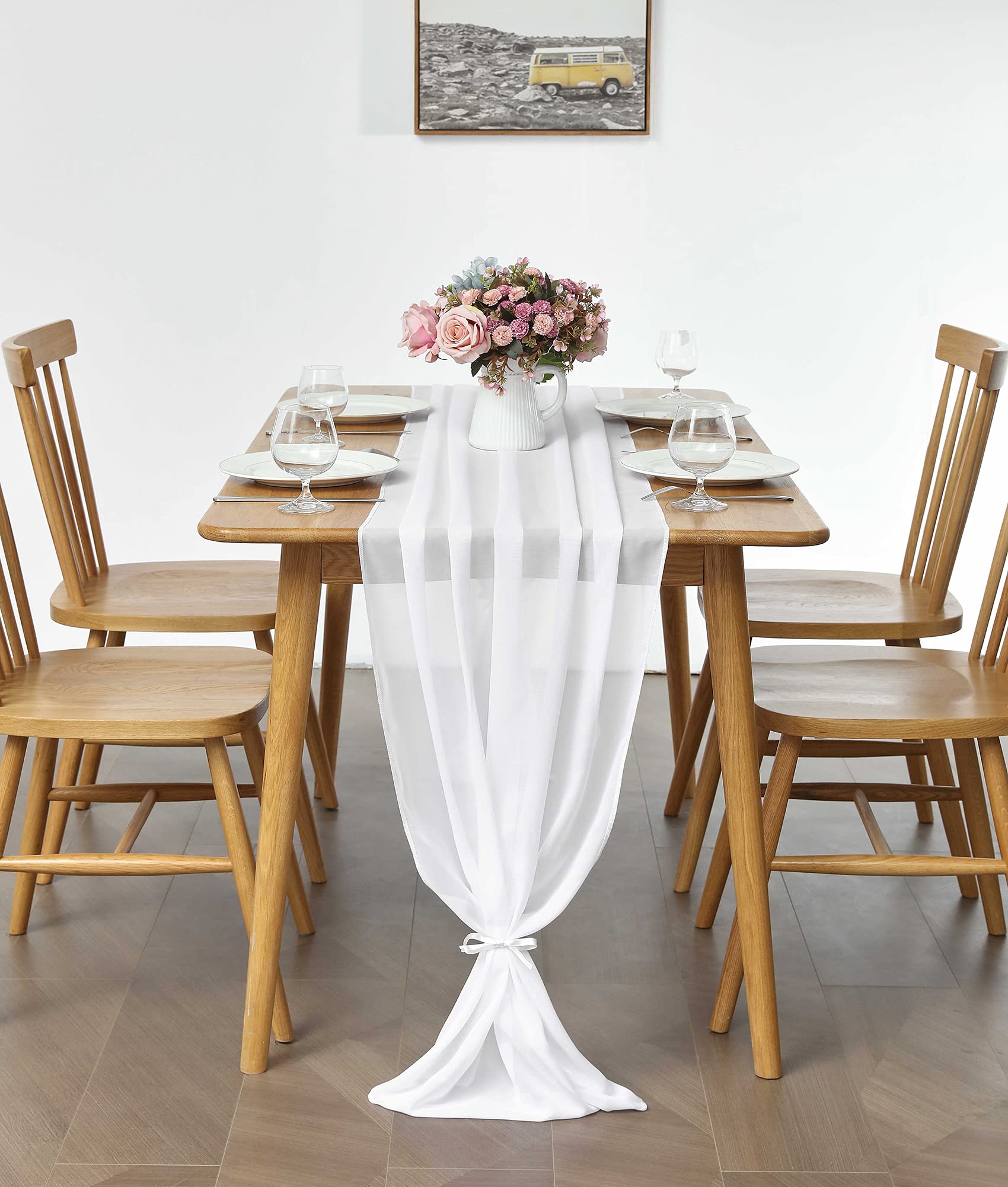 2 Pack 10Ft White Chiffon Table Runner Sheer 29X120 Inch For Romantic Wedding Decor Bridal & Baby Shower Birthday Rustic Party D