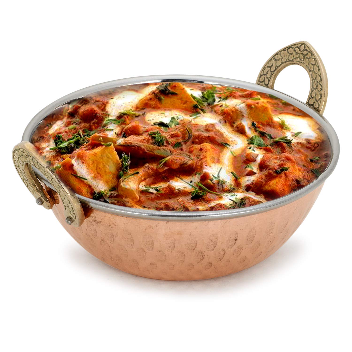 Zap Impex Indian Serving Bowl Copper Stainless Steel Hammered Karahi Indian Dishes Serveware For Vegetable And Curries (13 Cm) S