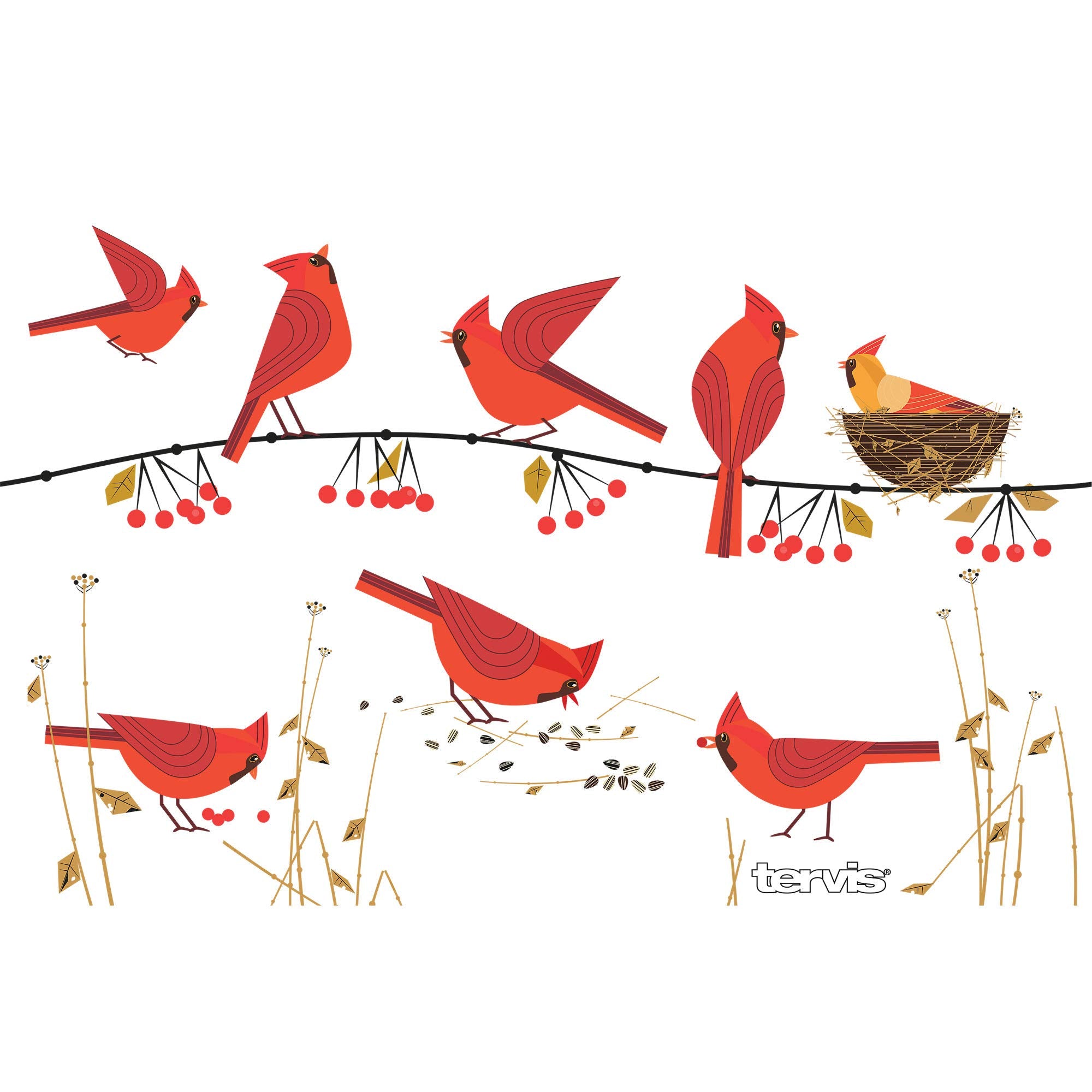 Tervis Triple Walled Festive Holiday Season Cardinals Insulated Tumbler Cup Keeps Drinks Cold & Hot, 20Oz, Stainless Steel