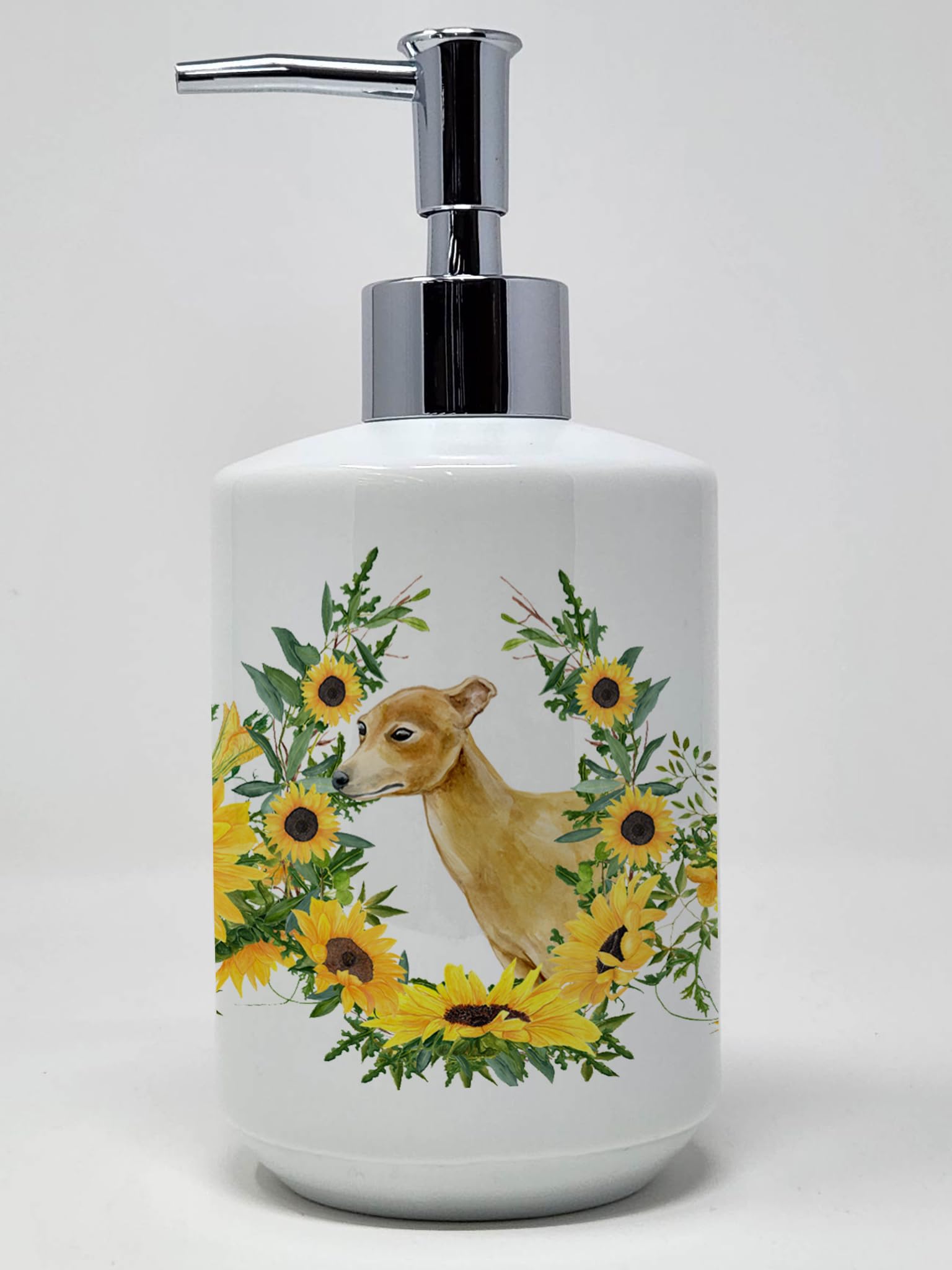 Caroline'S Treasures Ck2890Soap Italian Greyhound In Sunflowers Ceramic Soap Dispenser Hand Soap Dispenser Pump Bottles For Bath