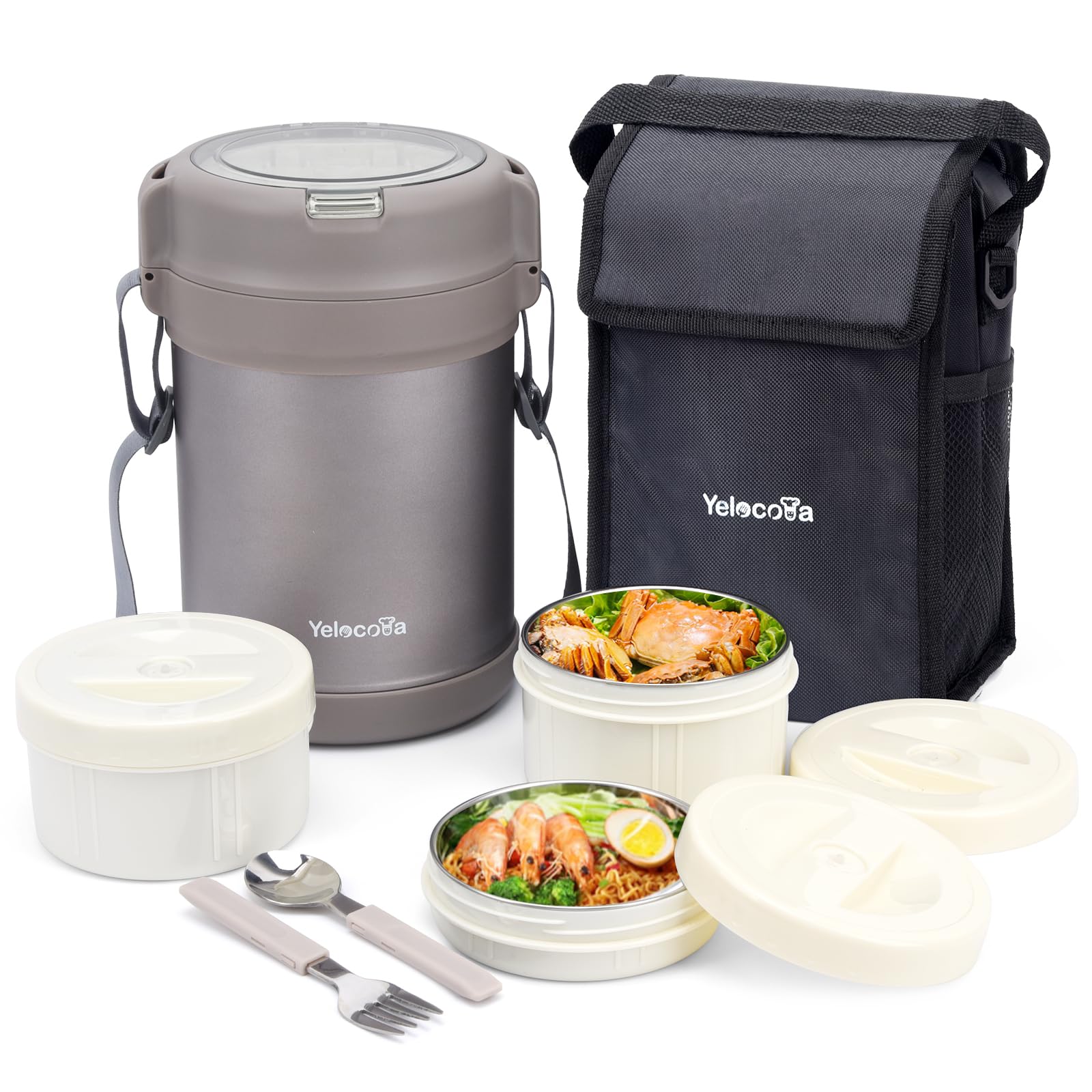 Thermos For Hot Food- 67 Ounce Wide Mouth Insulated Soup Container- 18/10 Stainless Steel Lunch Food Jar With 3 Tiers Leak-Proof