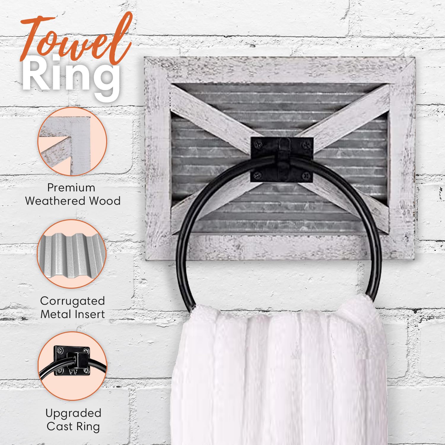 Autumn Alley Farmhouse Toilet Paper Holder, Towel Ring For Bathroom, Farmhouse Towel Rack Holder Set, 3Pcs, Wall Mount For Farmh