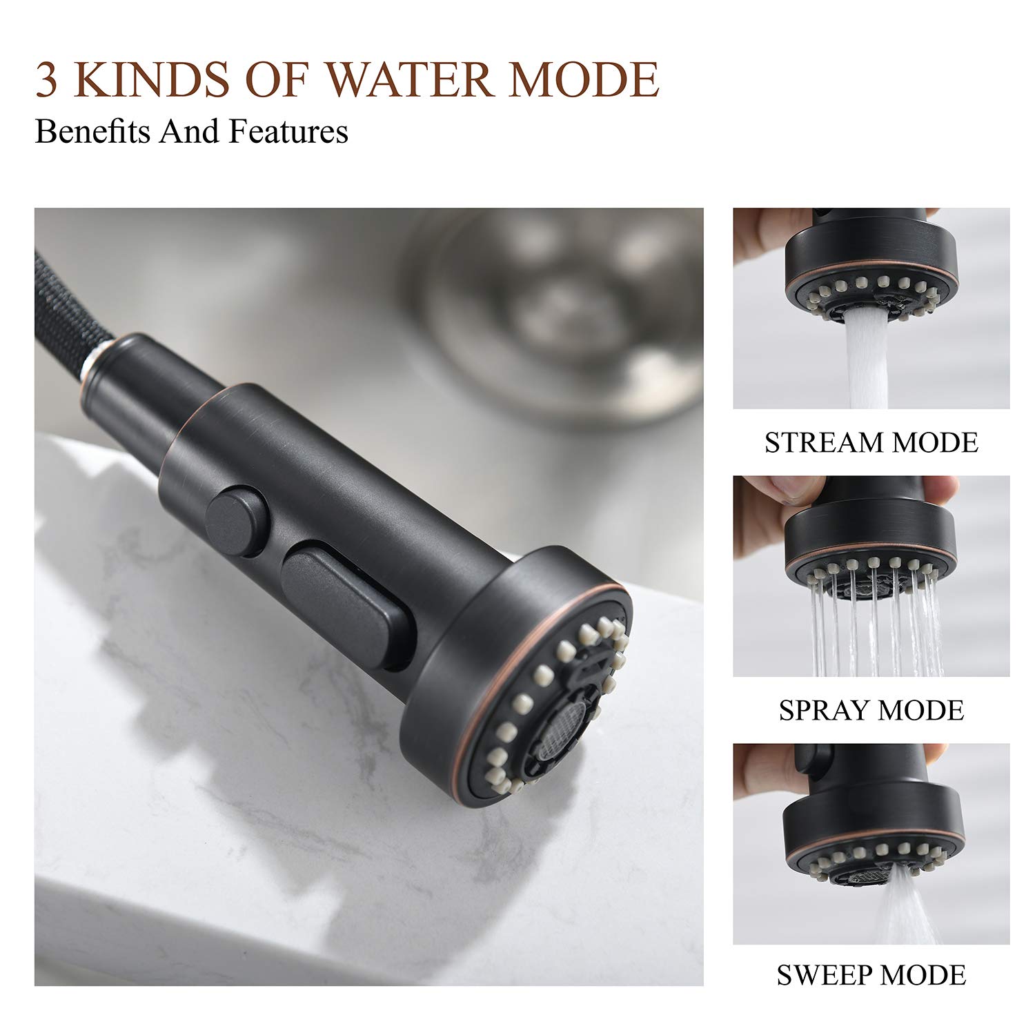 GUUKAR Bronze Kitchen Faucet with Pull Down Sprayer  Oil Rubbed Bronze Single Handle High Arc Commercial Farmhouse Kitchen Sink Faucet with Deck Plate