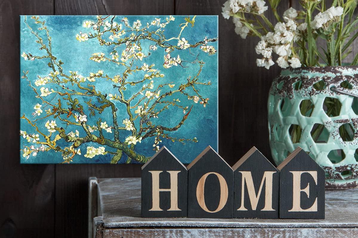 Wieco Art Almond Blossom Modern Framed Floral Giclee Canvas Prints By Van Gogh Famous Oil Paintings Reproduction Flowers Picture