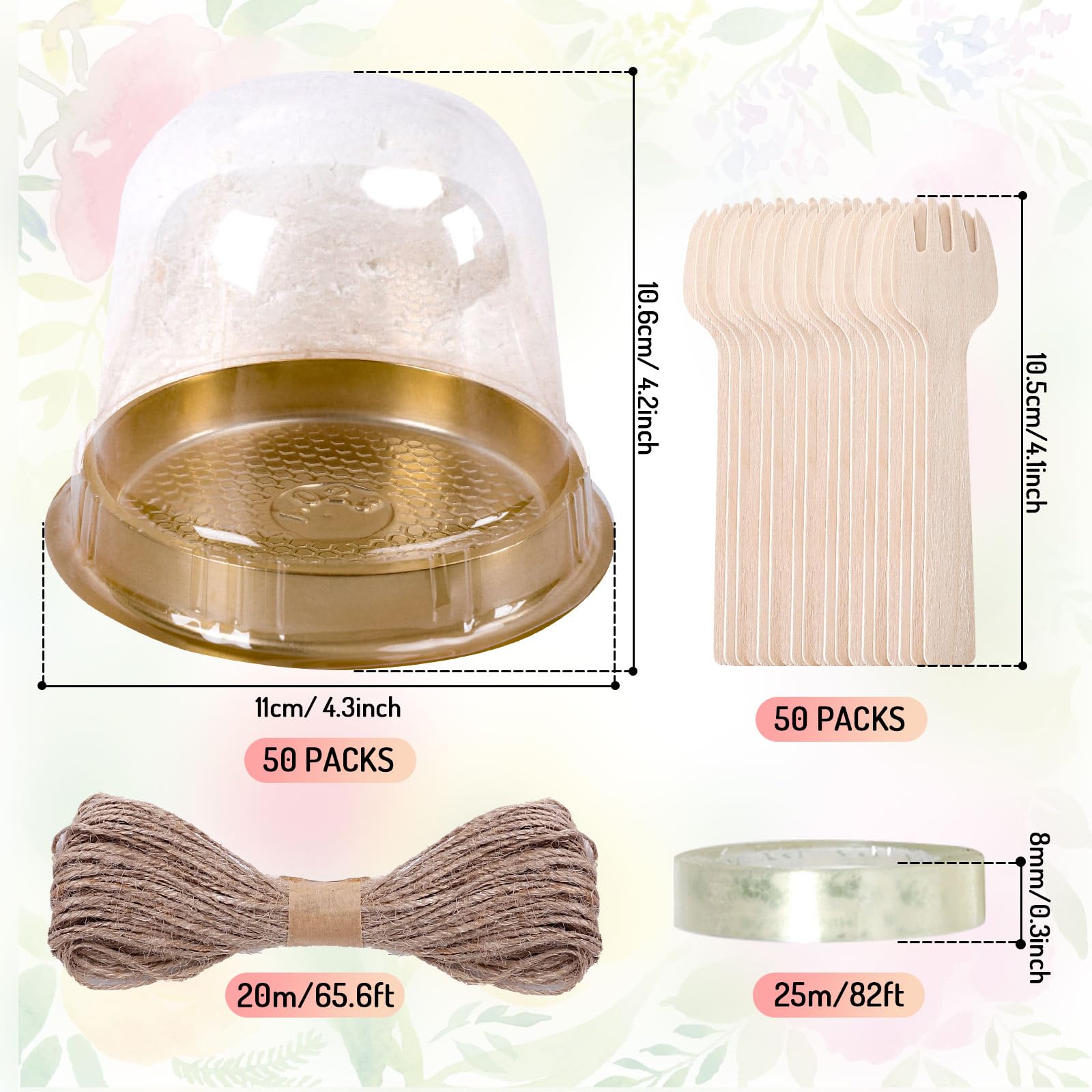 Whaline 100 Sets Disposable Individual Charcuterie Cup Set Clear Plastic Cupcake Container With Mini Wooden Spork Rope For Gradu