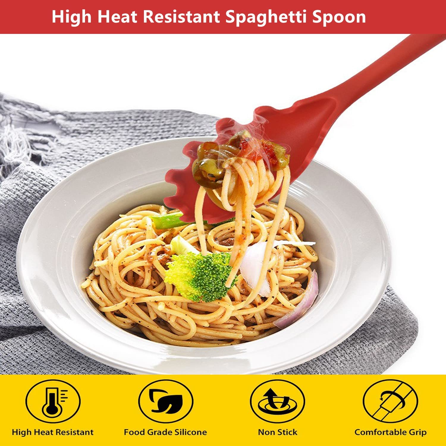 Jxjyzln Spaghetti Spoon Pasta Fork,Silicone Pasta Fork,11.2 Inch Spaghetti Strainer Kitchen High Heat Resistant Noodle Spoon Ser