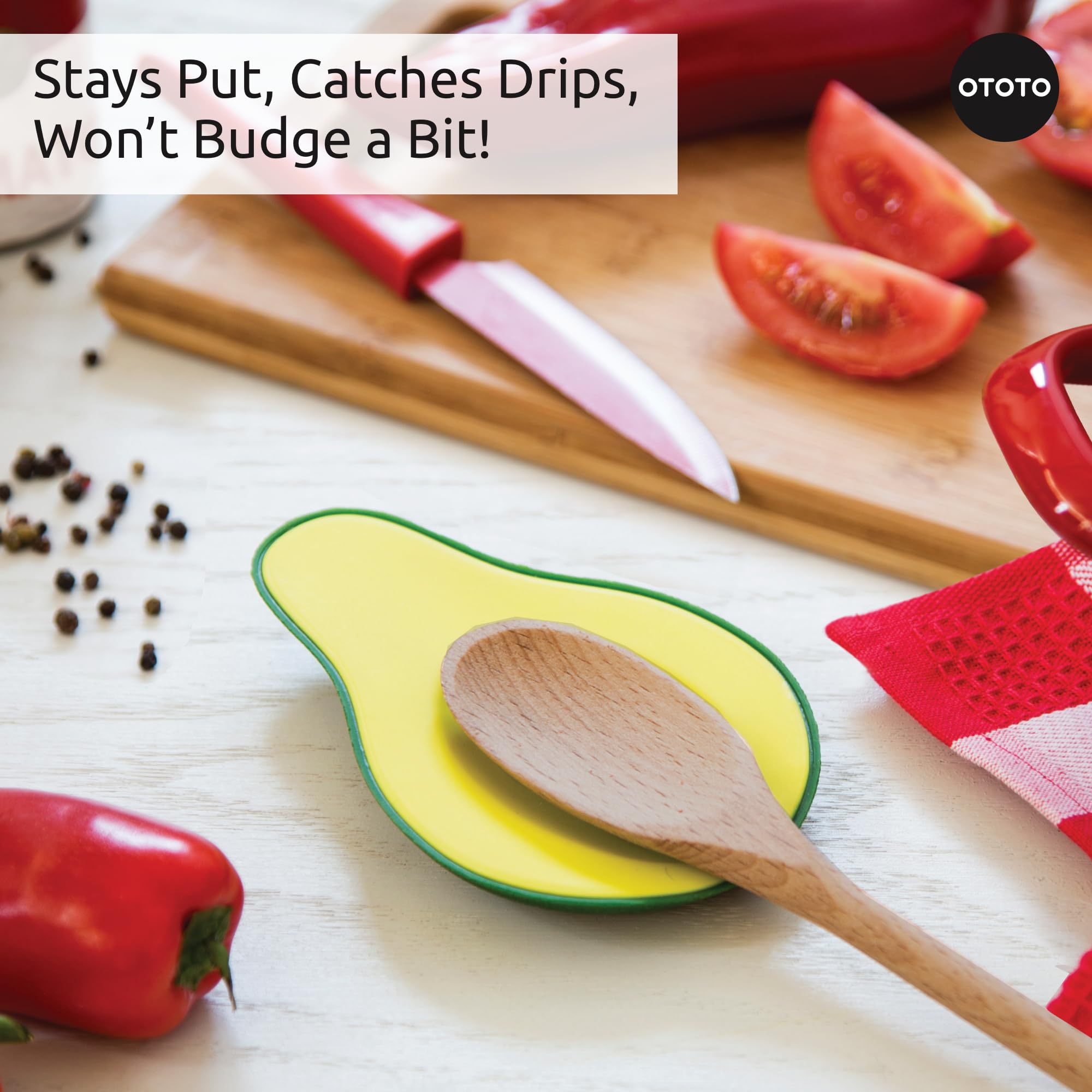 OTOTO Avocado Spoon Rest for Stove Top - Silicone Spoon Rest for Kitchen Counter, for Ladles, Tongs, Spatula Funny Cool Cute Kit