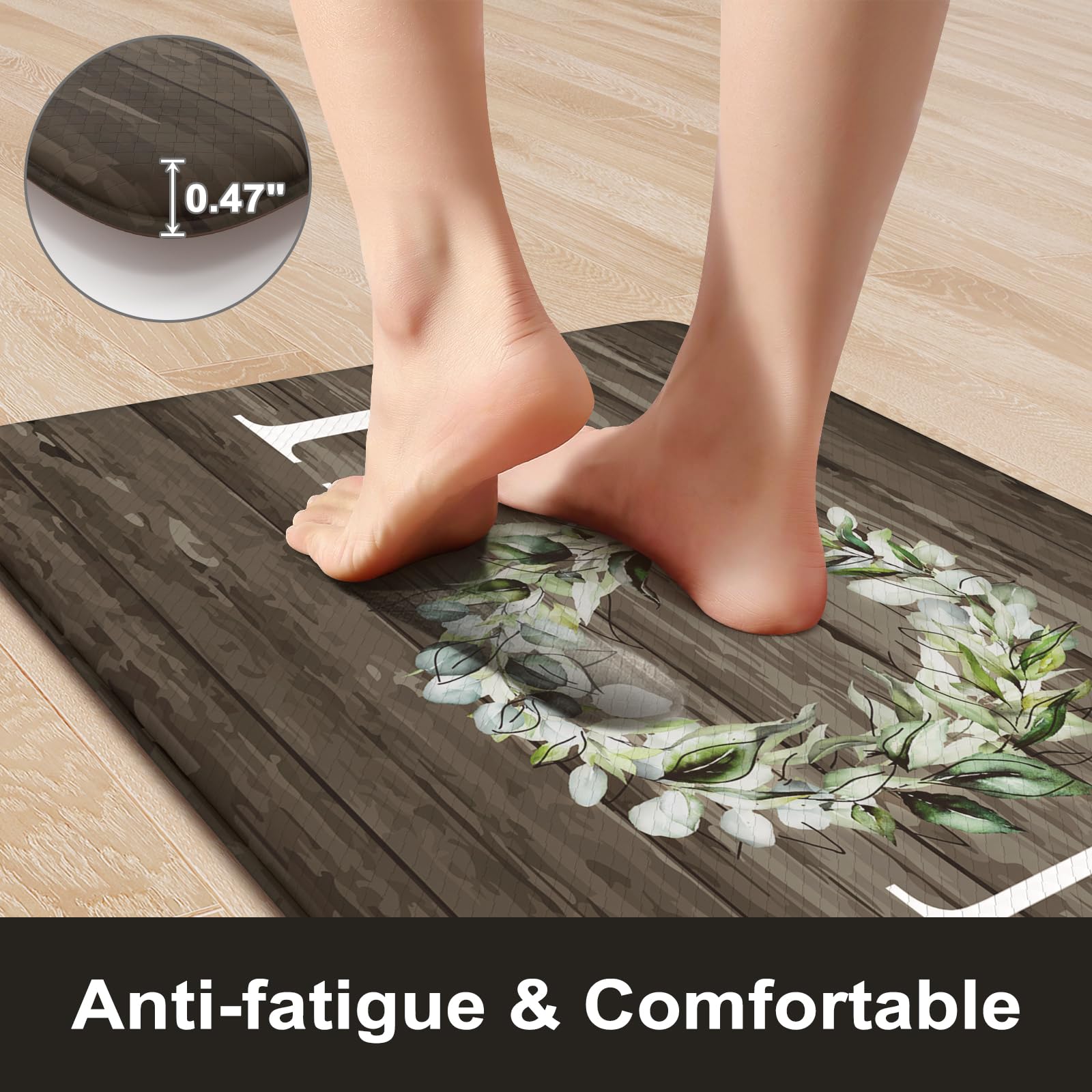 Kimode Anti Fatigue Kitchen Mats For Floor 2 Piece, Farmhouse Kitchen Rugs Non Slip, Cushioned Kitchen Floor Mats, Memory Foam K