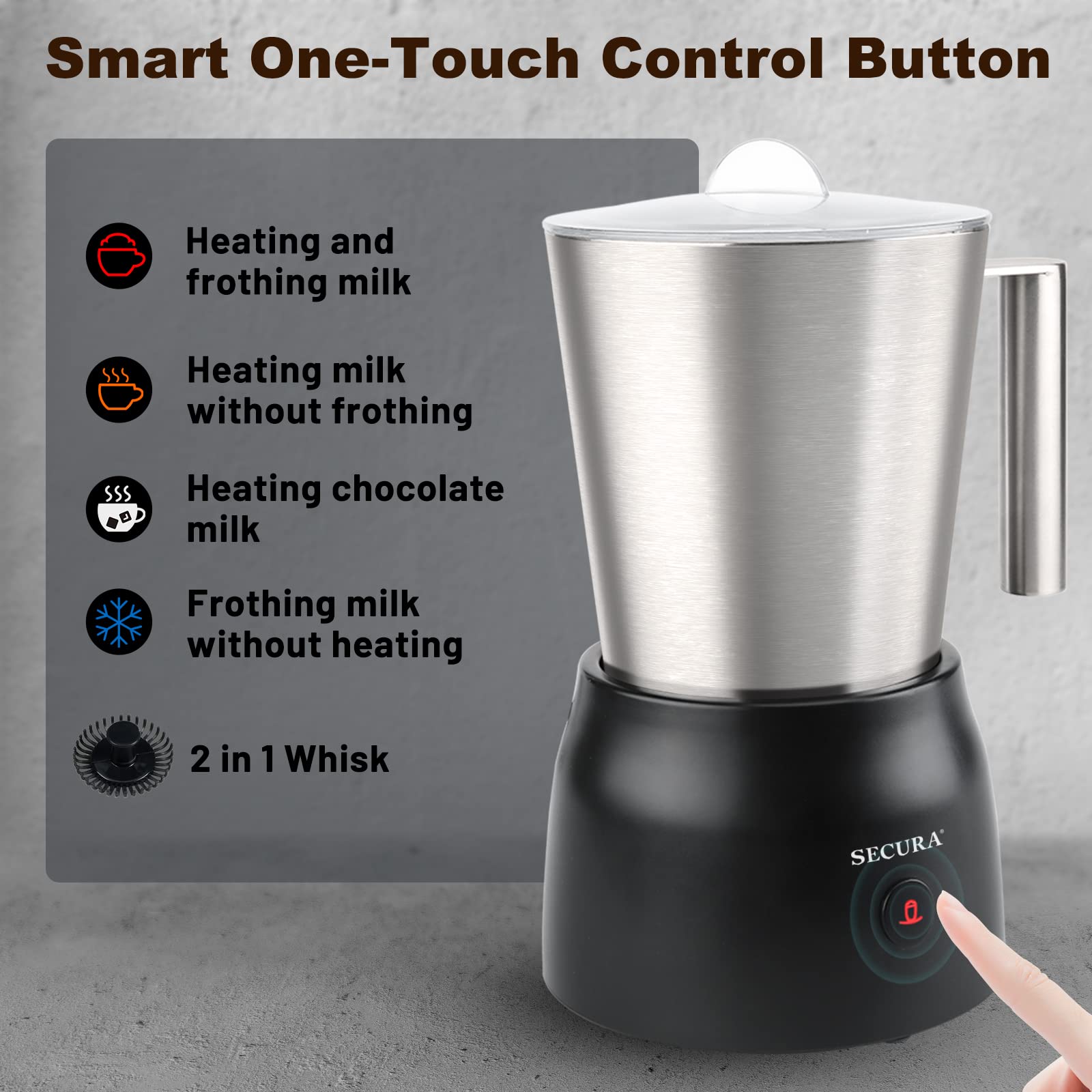 Secura Detachable Milk Frother, 17Oz Electric Milk Steamer Stainless Steel, Automatic Hotcold Foam And Hot Chocolate Maker With