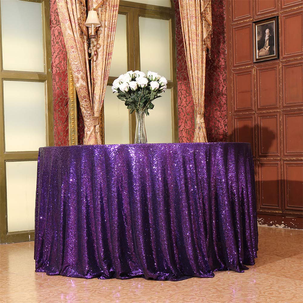 Eternal Beauty Halloween Round Tablecloth, 120-Inch Purple Sequin Tablecloth For Wedding Party/Dessert Table/Christmas Decoratio