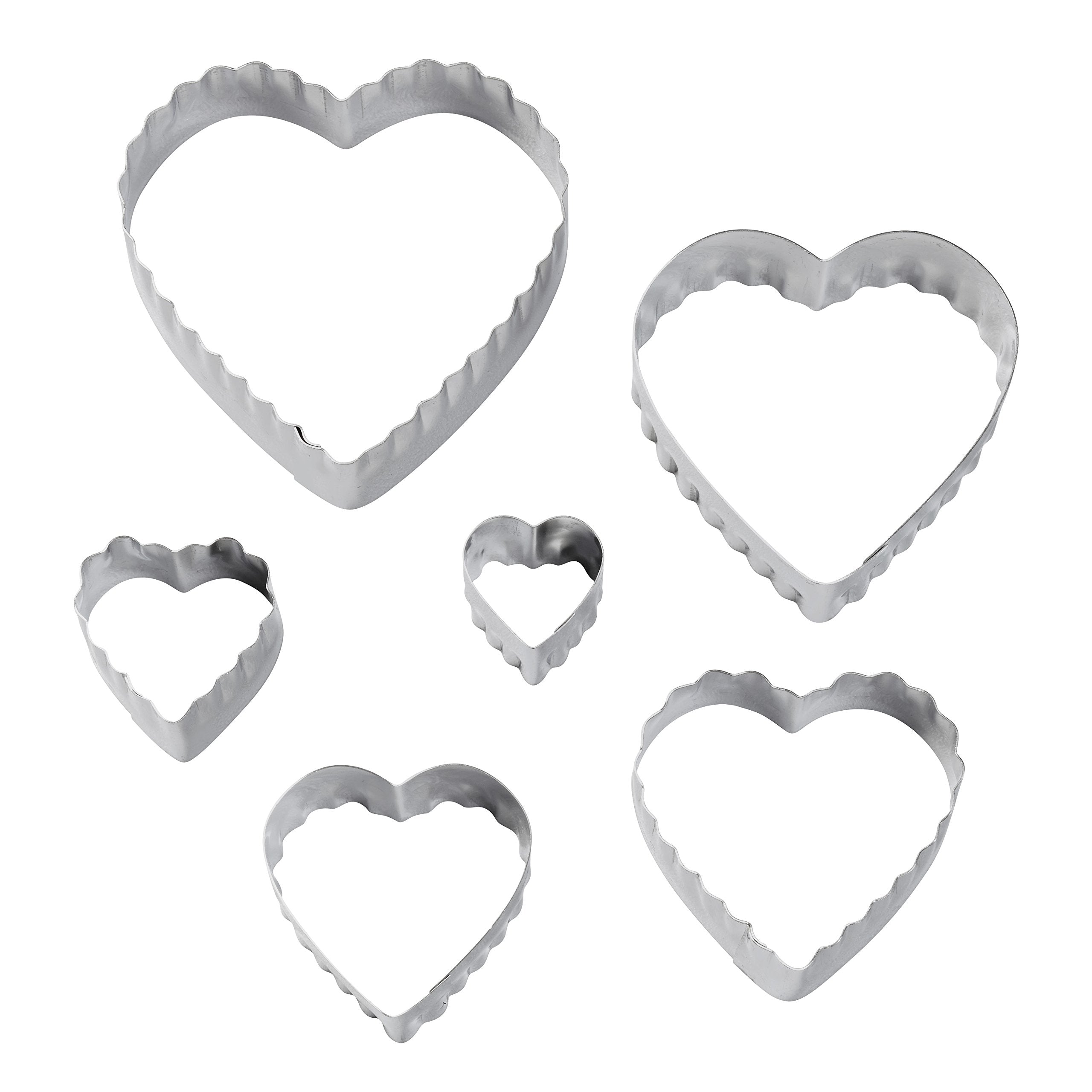 Wilton 6-Piece Nesting Fondant Cutters Set, Double-Sided Heart Shapes, Silver, Model 417-2588