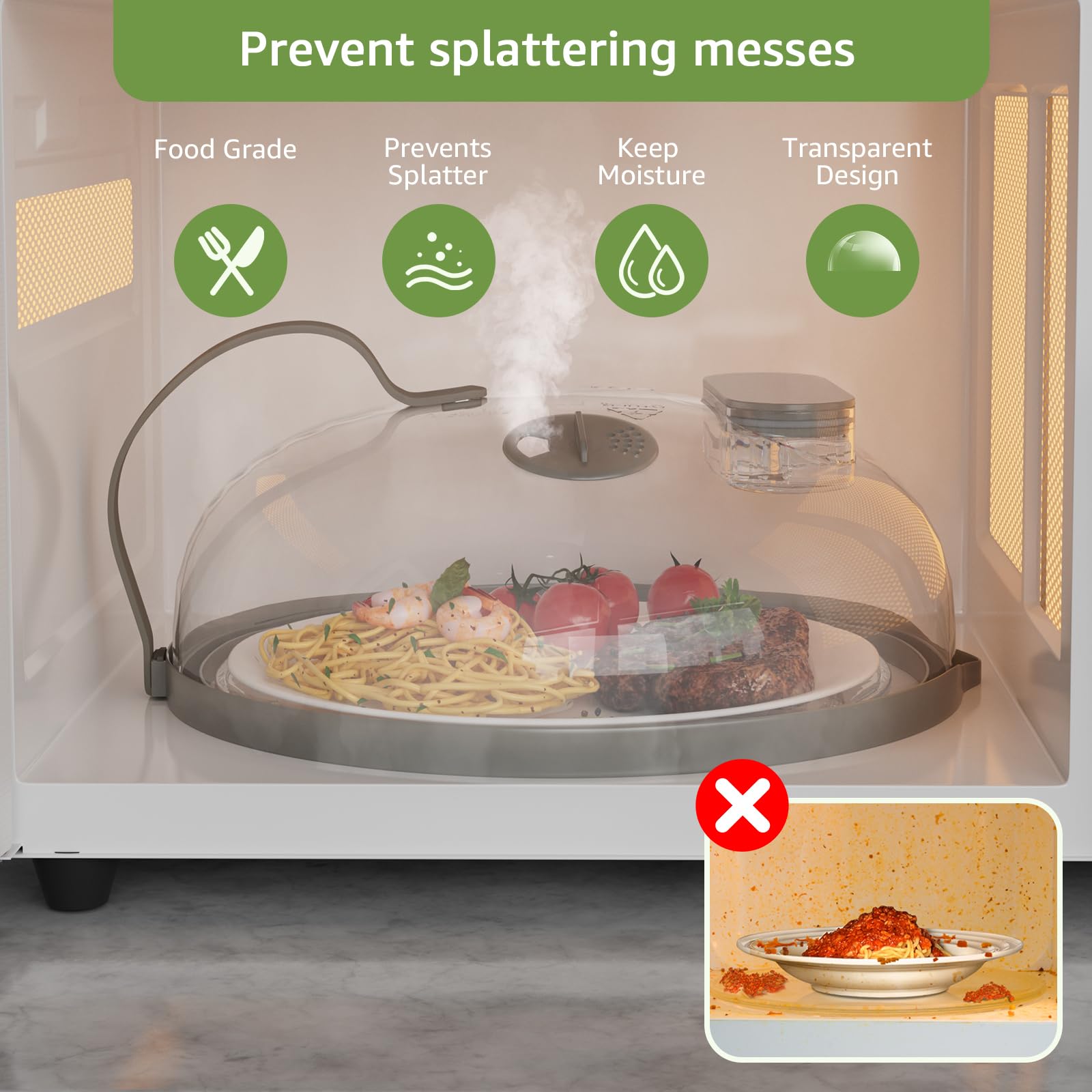 Microwave Splatter Cover With Water Steamer For Food - 10 Inch Steam Microwave Splatter Guard With Handle Plate Covers For Heati