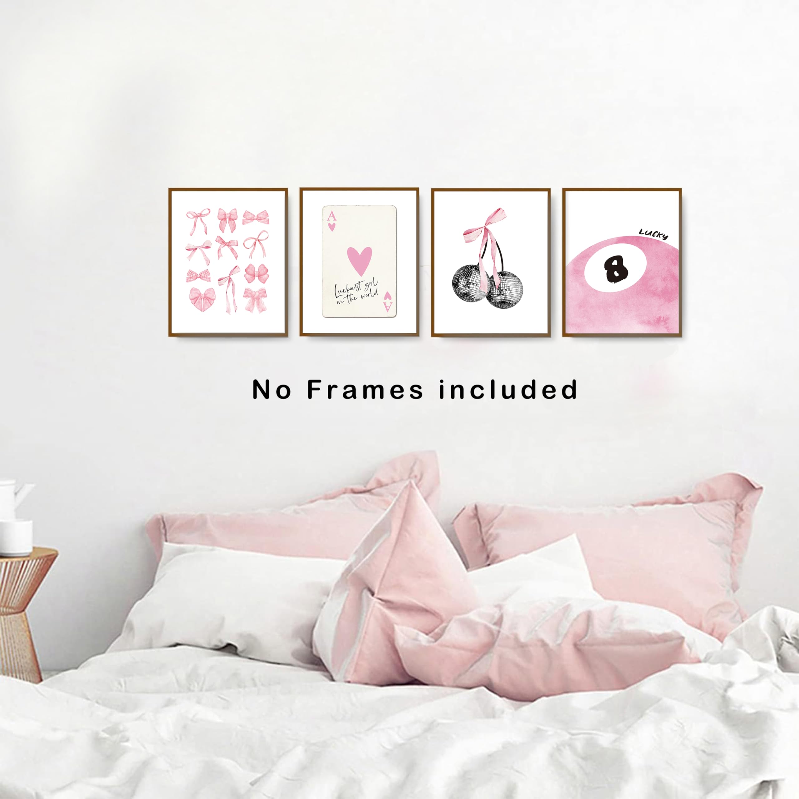 Okaxscm Pink Coquette Trendy Preppy Wall Art Prints Set Of 4, Coquette Room Decor, Preppy Room Decor Aesthetic, Pink Bow Disco 8