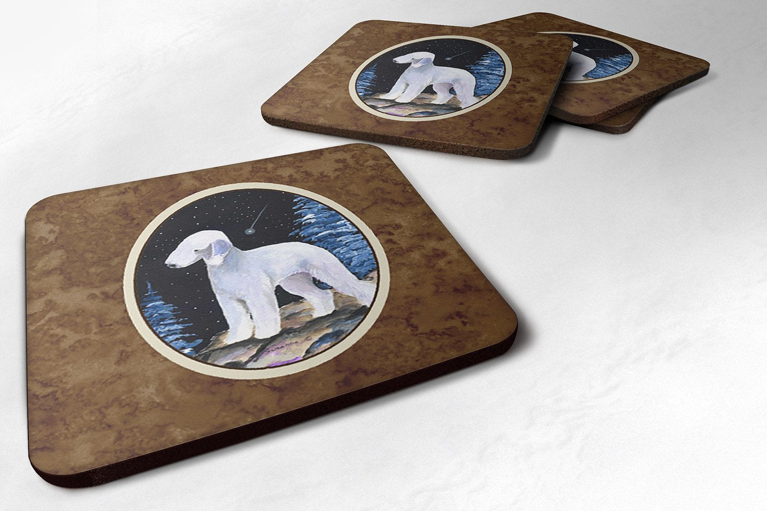 Carolines Treasures Starry Night Bedlington Terrier Foam Coasters Set of 4 (Set of 4), 3.5 H x 3.5 W, Multicolor